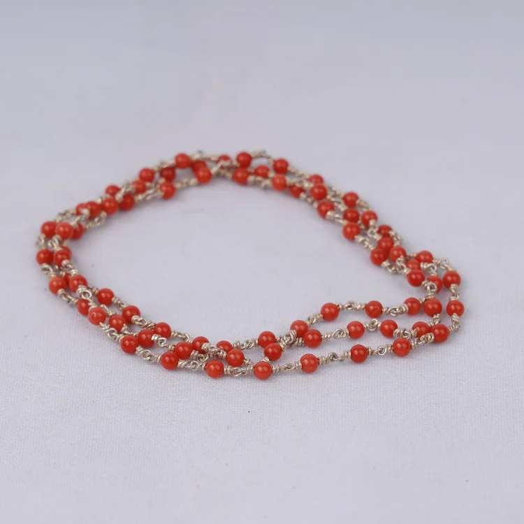 Natural Italian Coral Mala ( Silver Kambi) 