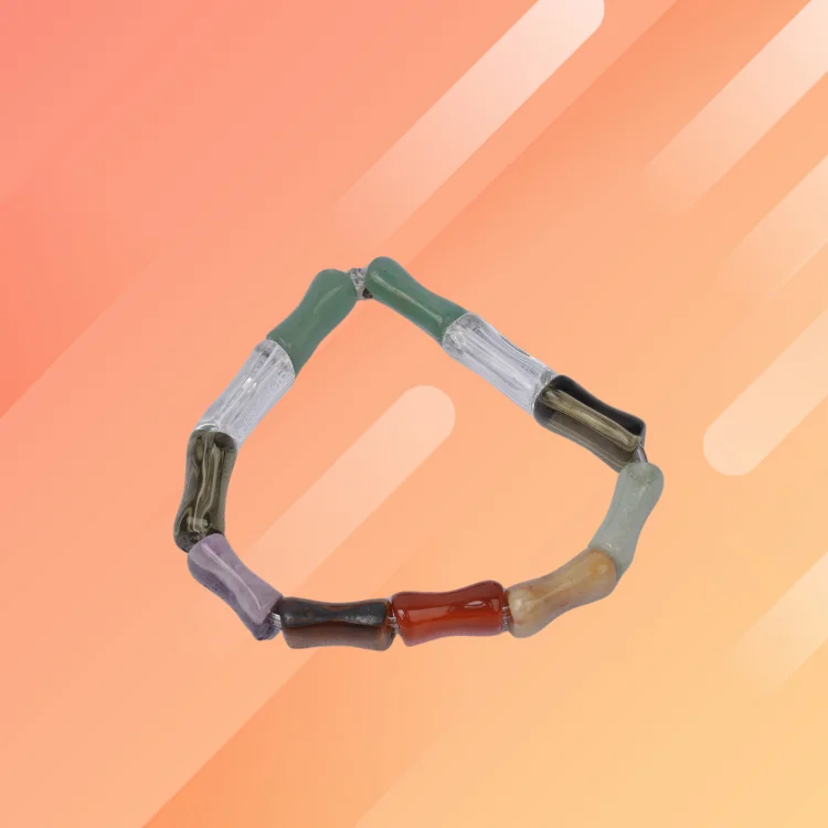 MULTICOLOR 7 CHAKRA SQUARE CRYSTAL GEMSTONE BEADED BRACELET