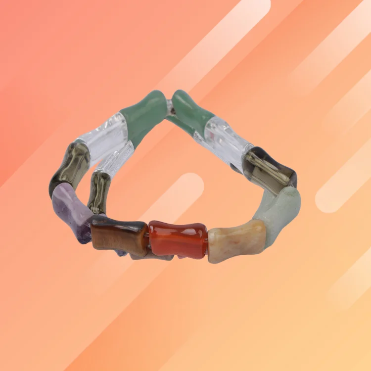 MULTICOLOR 7 CHAKRA SQUARE CRYSTAL GEMSTONE BEADED BRACELET