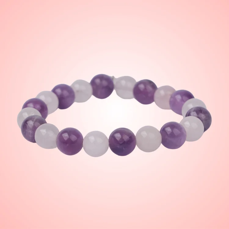 NATURAL AMETHYST,  ROSE QUARTZ  BRACELET