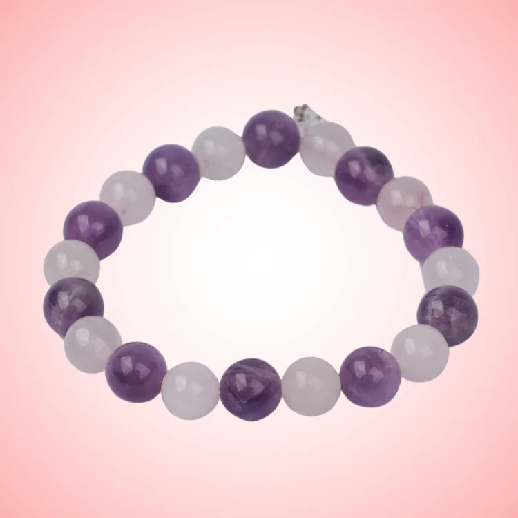 NATURAL AMETHYST,  ROSE QUARTZ  BRACELET