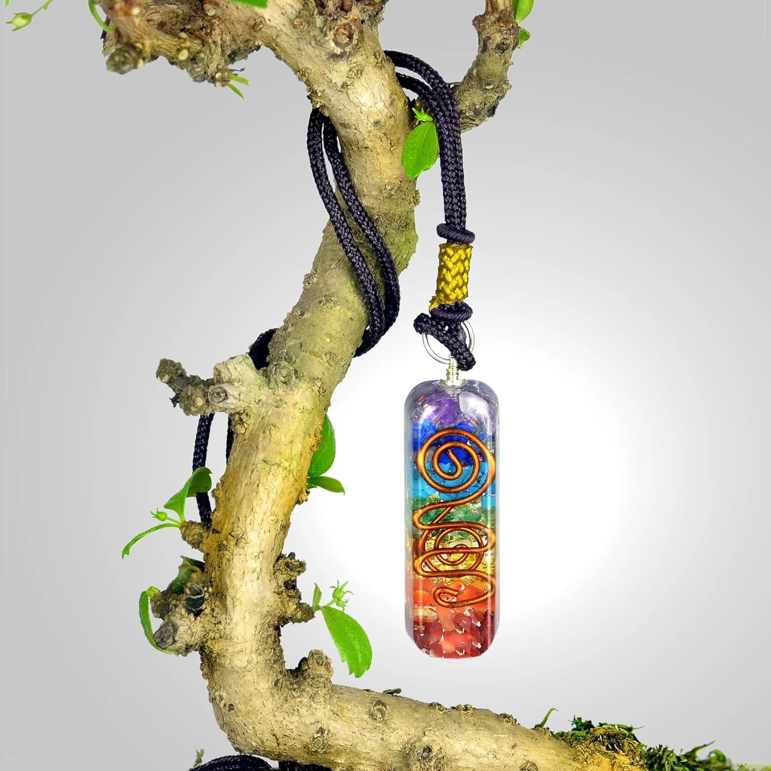 Healing Chakra Orgonite Pendant with Rainbow Crystals