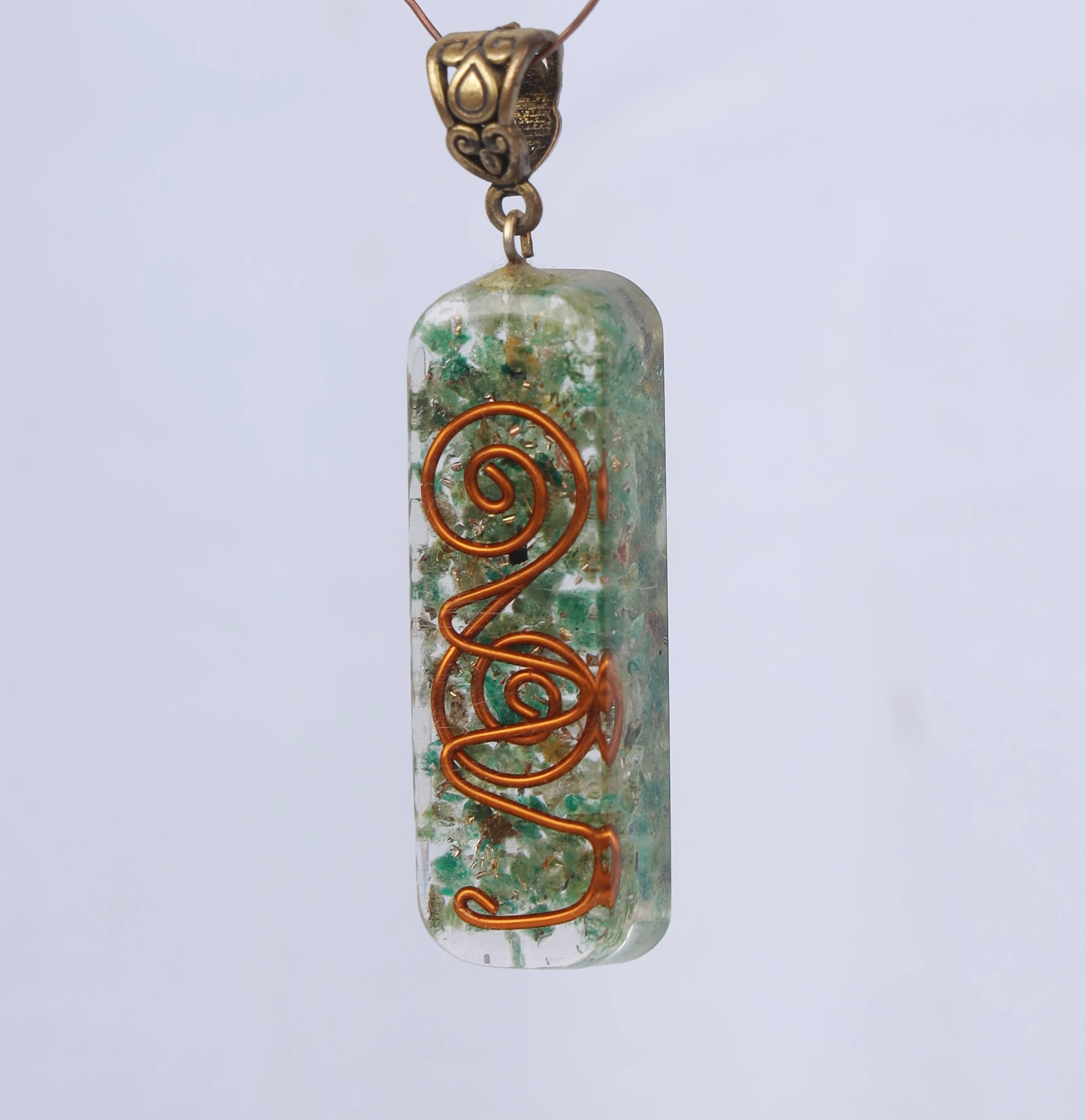 Green Jade Orgone Energy Healing Pipe Pendant