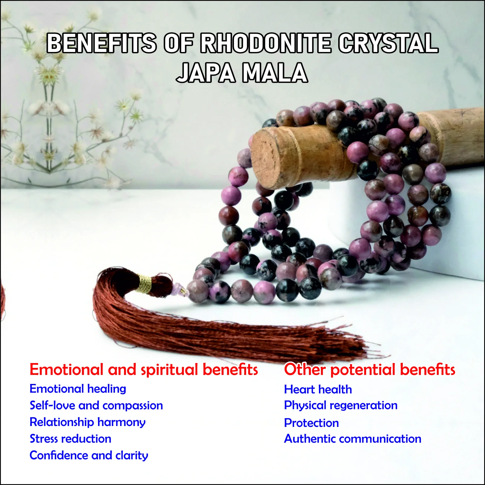 RHODONITE CRYSTAL JAPA  MALA