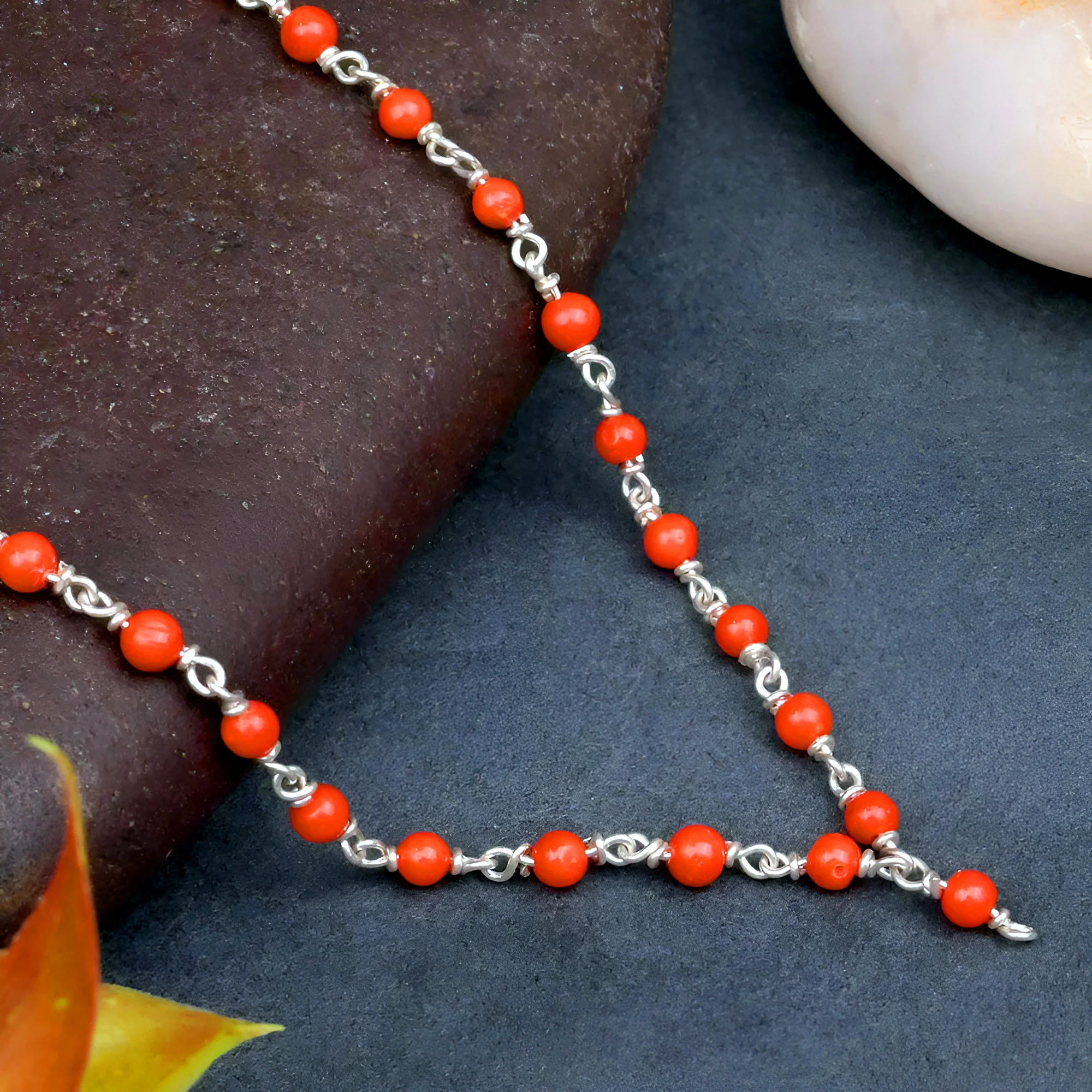CORAL MALA NATURAL PRECIOUS  STONE'S (SILVER CAP)