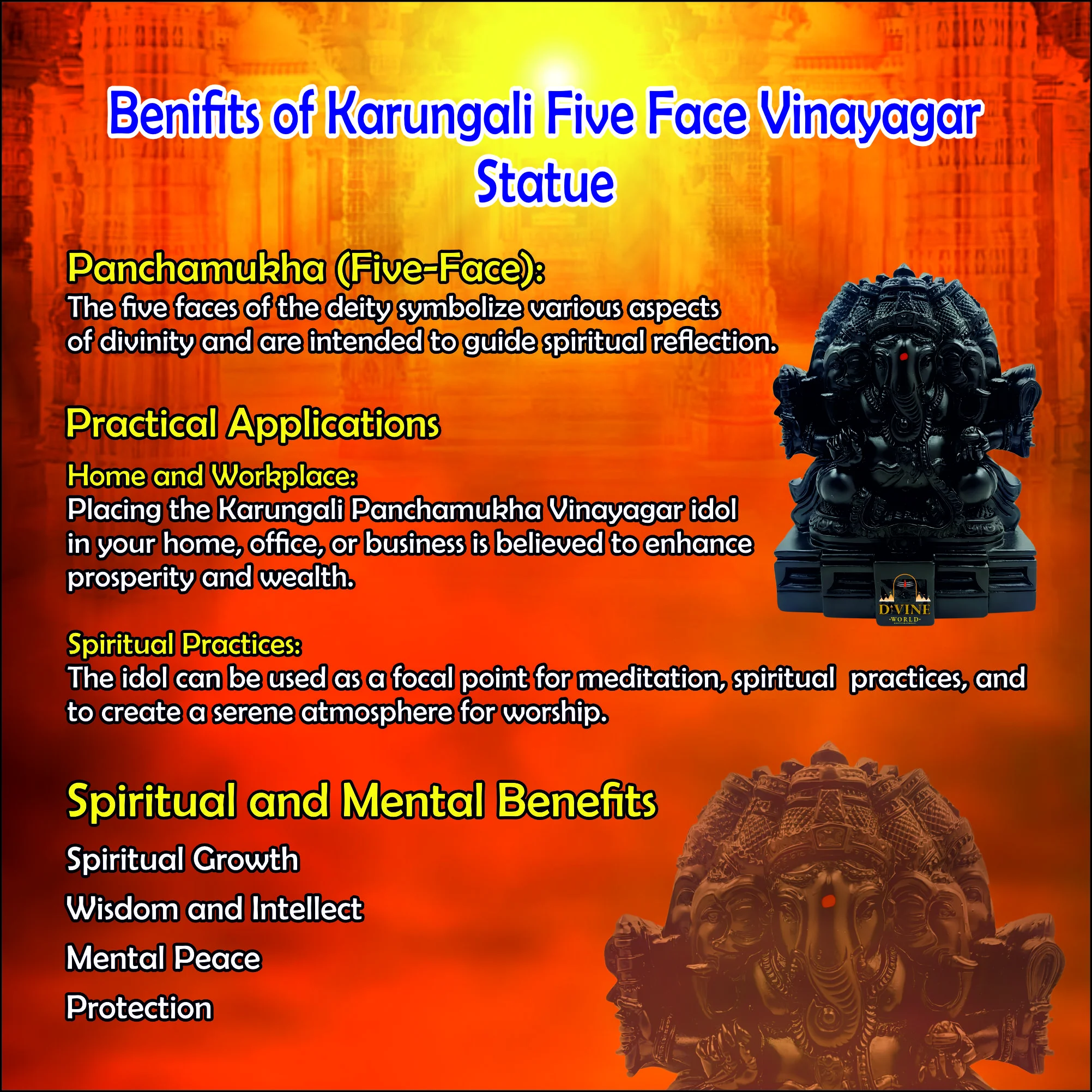 KARUNGALI FIVE FACE VINAYAGAR STATUE