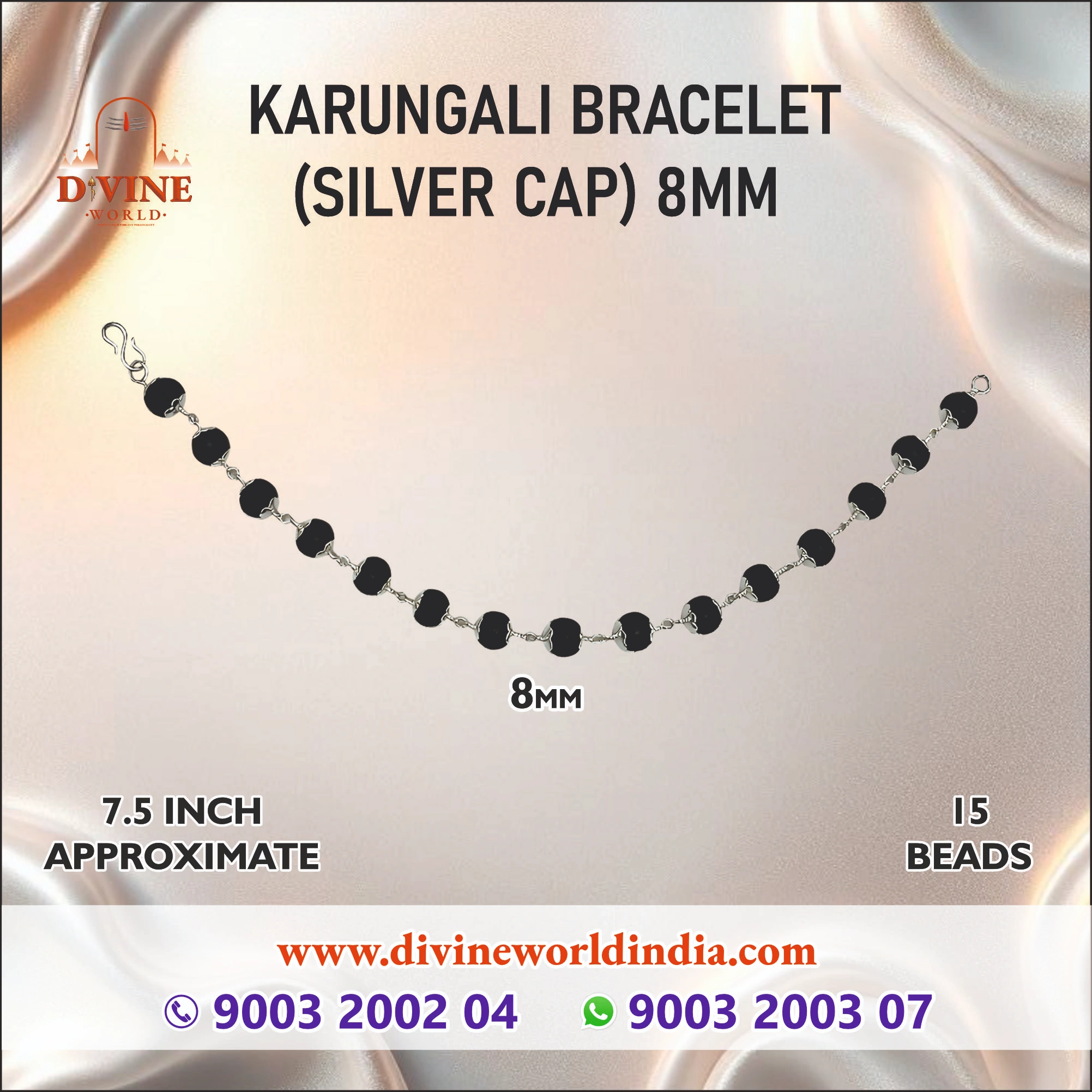  Karungali Bracelet (Silver Cap 8 MM )