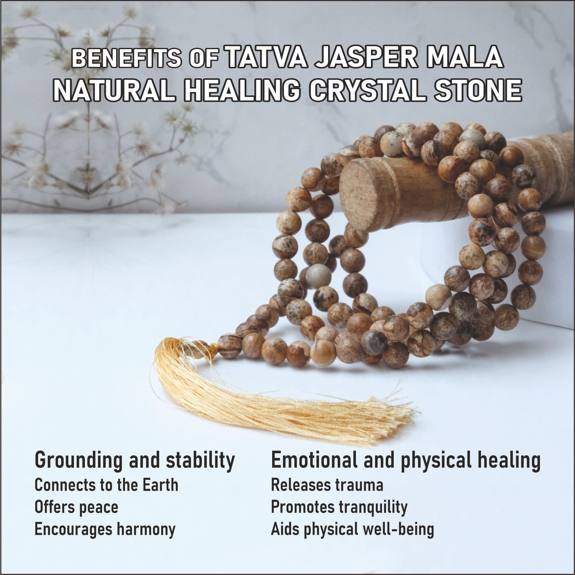 TATVA JASPER MALA NATURAL  HEALING CRYSTAL STONE