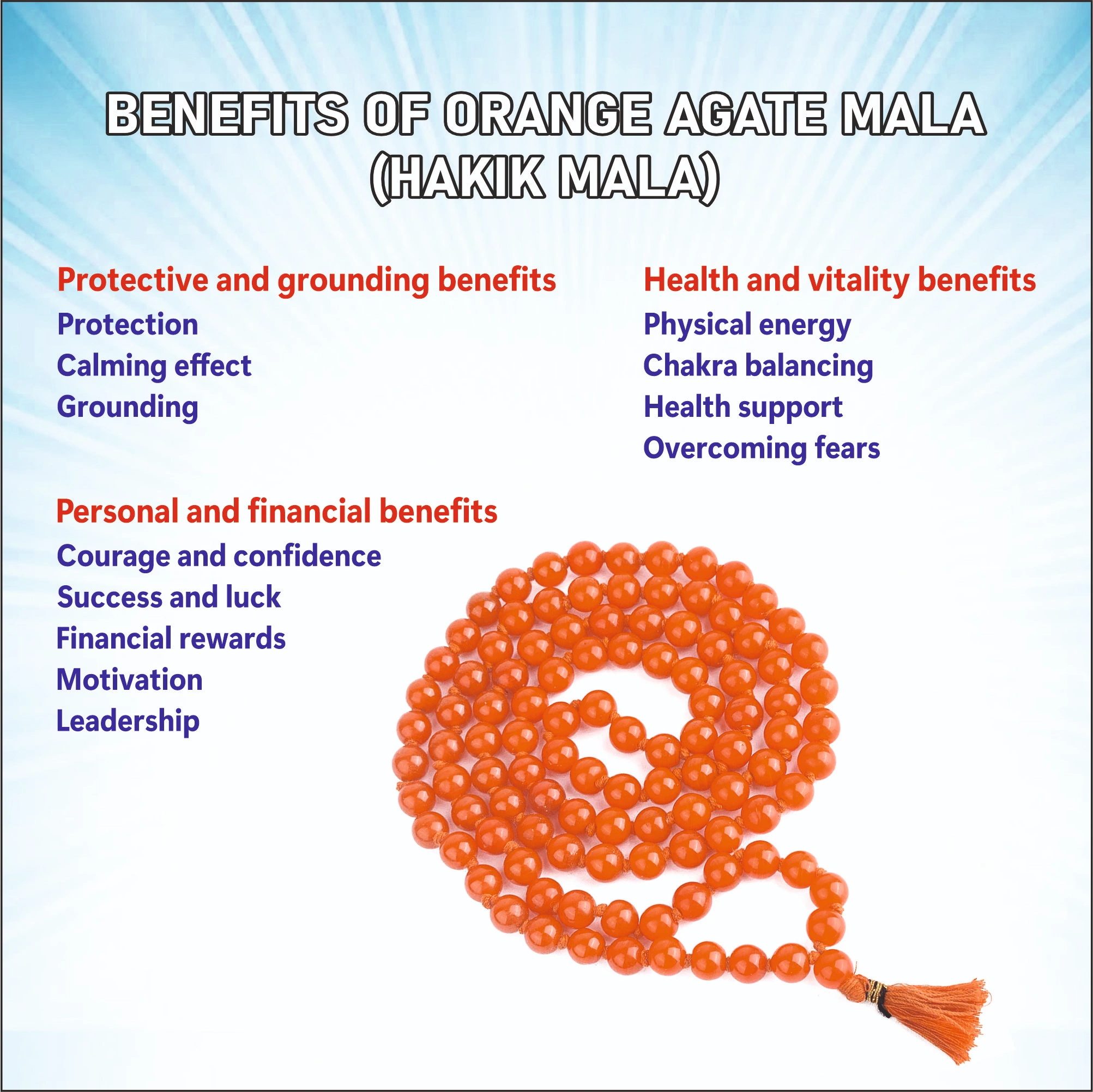 Natural Orange Agate Mala 