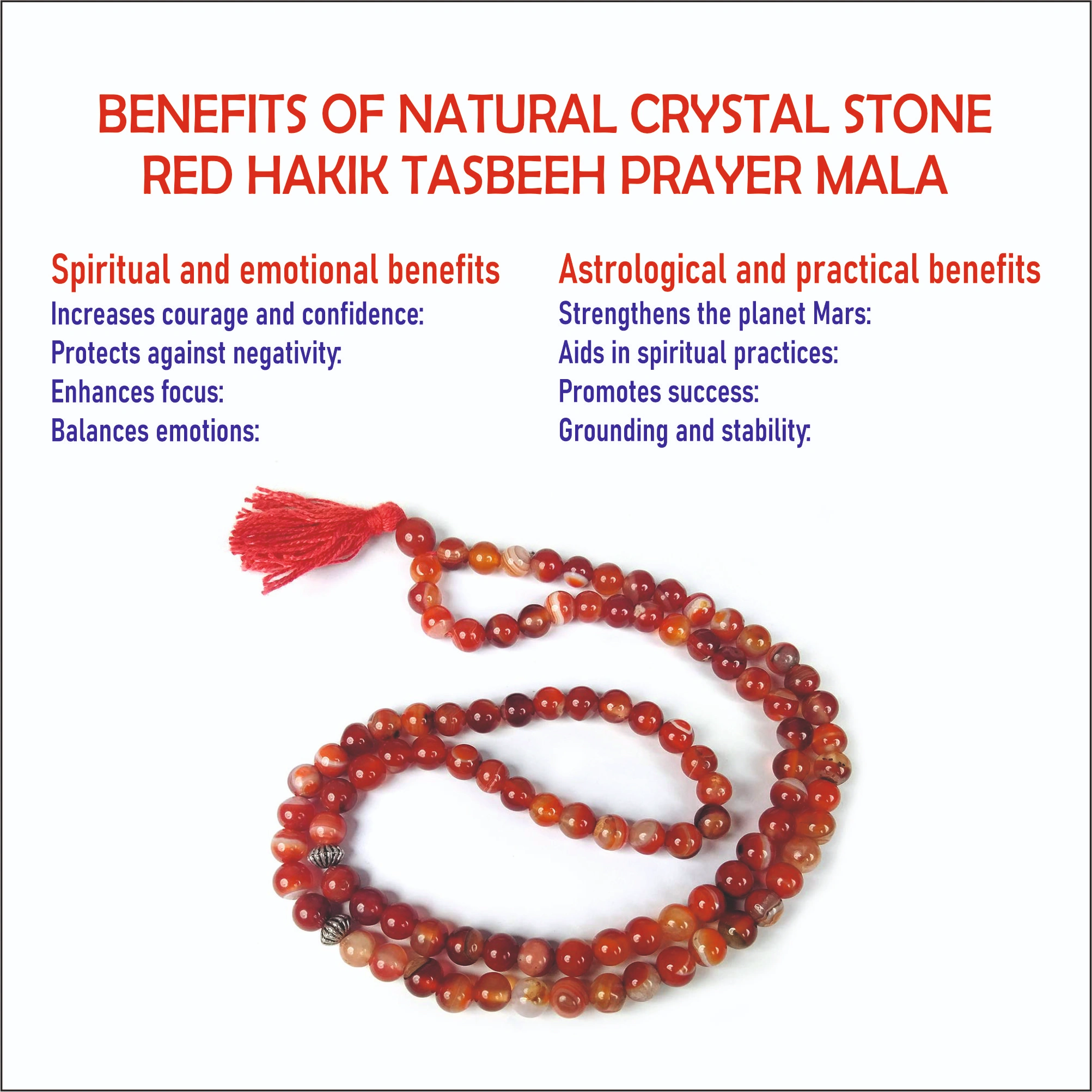 NATURAL CRYSTAL STONE RED HAKIK  TASBEEH PRAYER MALA