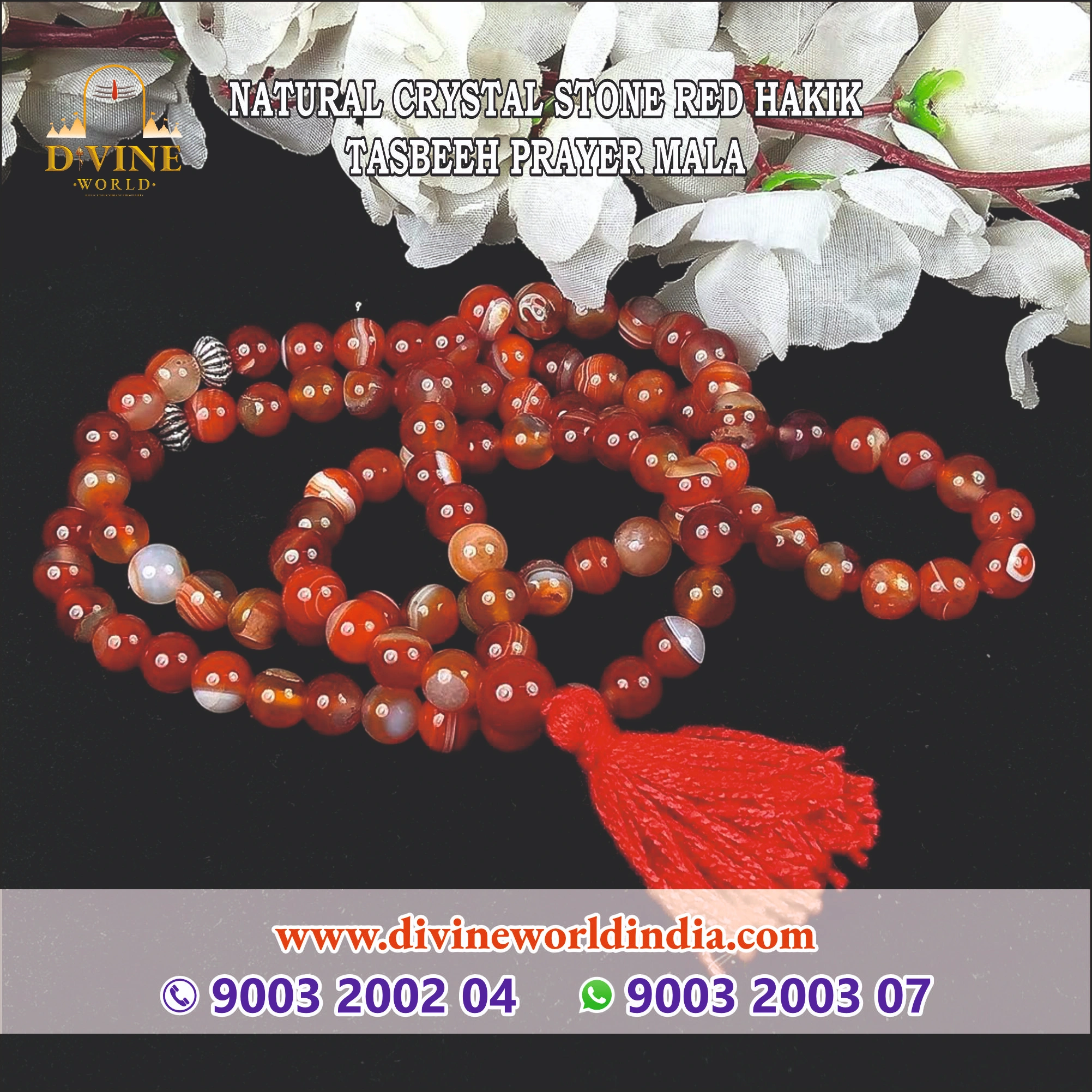 NATURAL CRYSTAL STONE RED HAKIK  TASBEEH PRAYER MALA