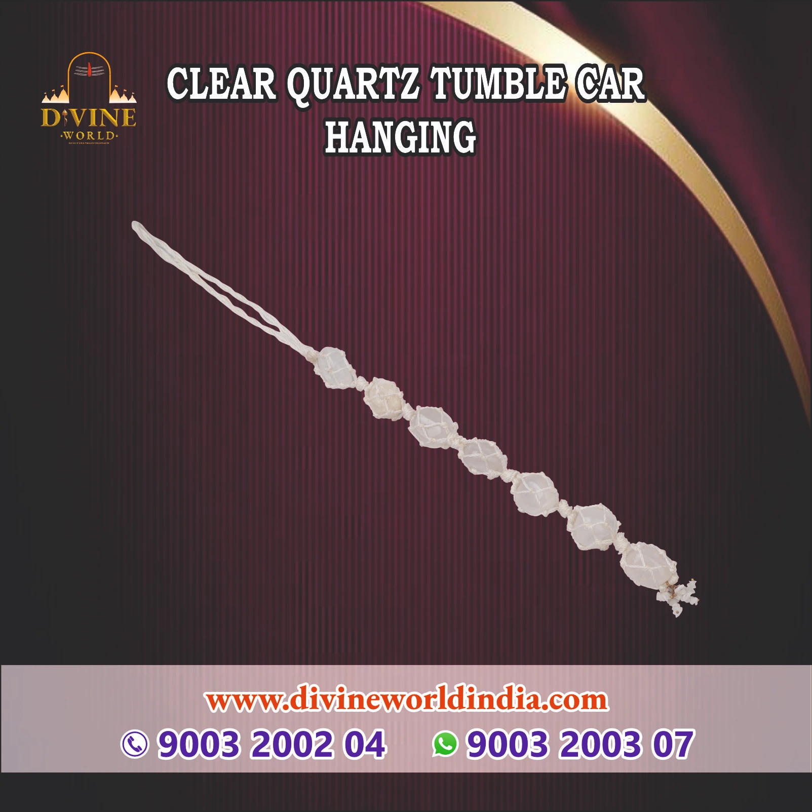 CLEAR QUARTZ TUMBLE CAR  HANGING 