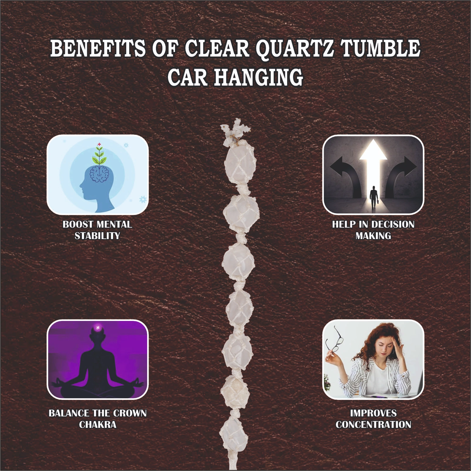 CLEAR QUARTZ TUMBLE CAR  HANGING 