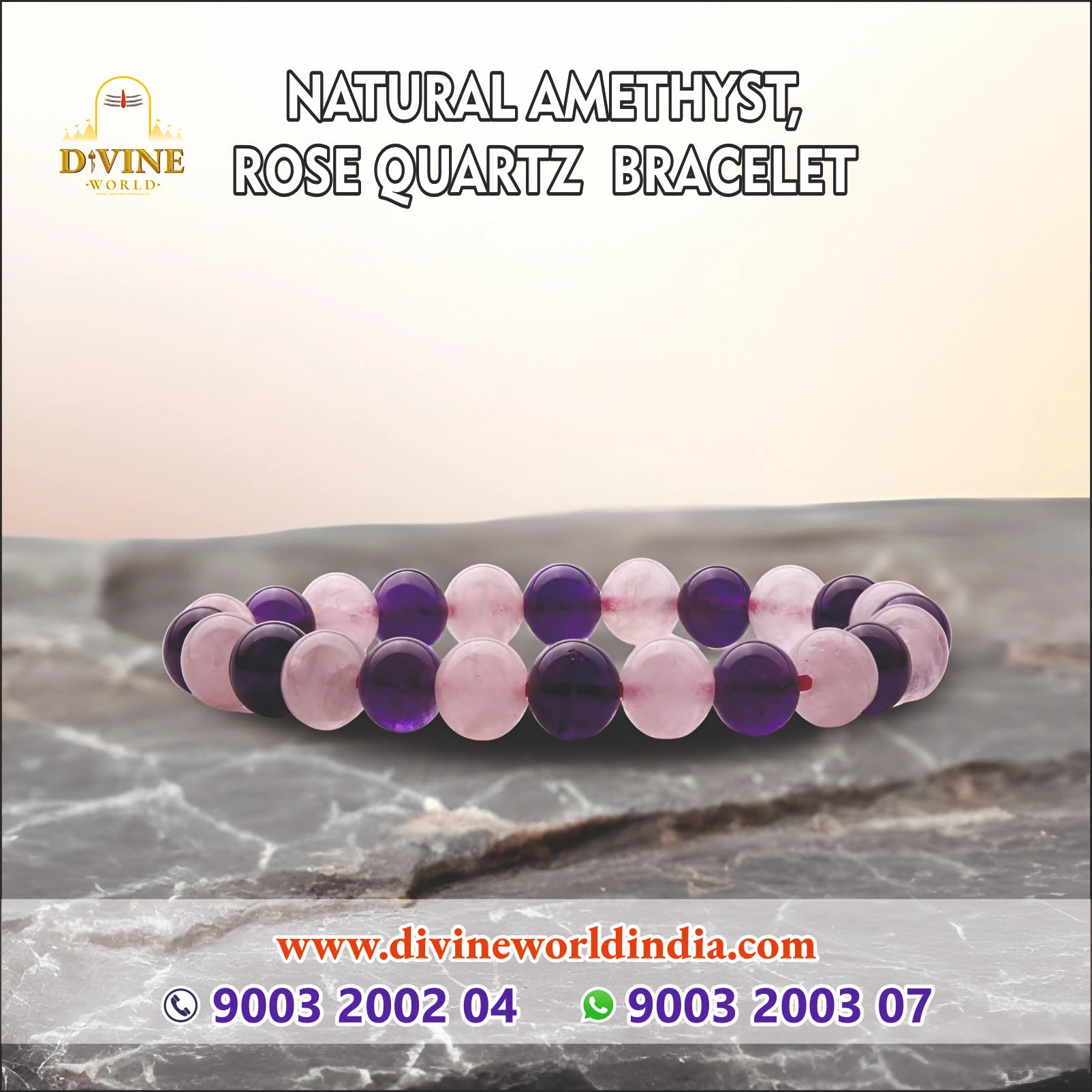 NATURAL AMETHYST,  ROSE QUARTZ  BRACELET