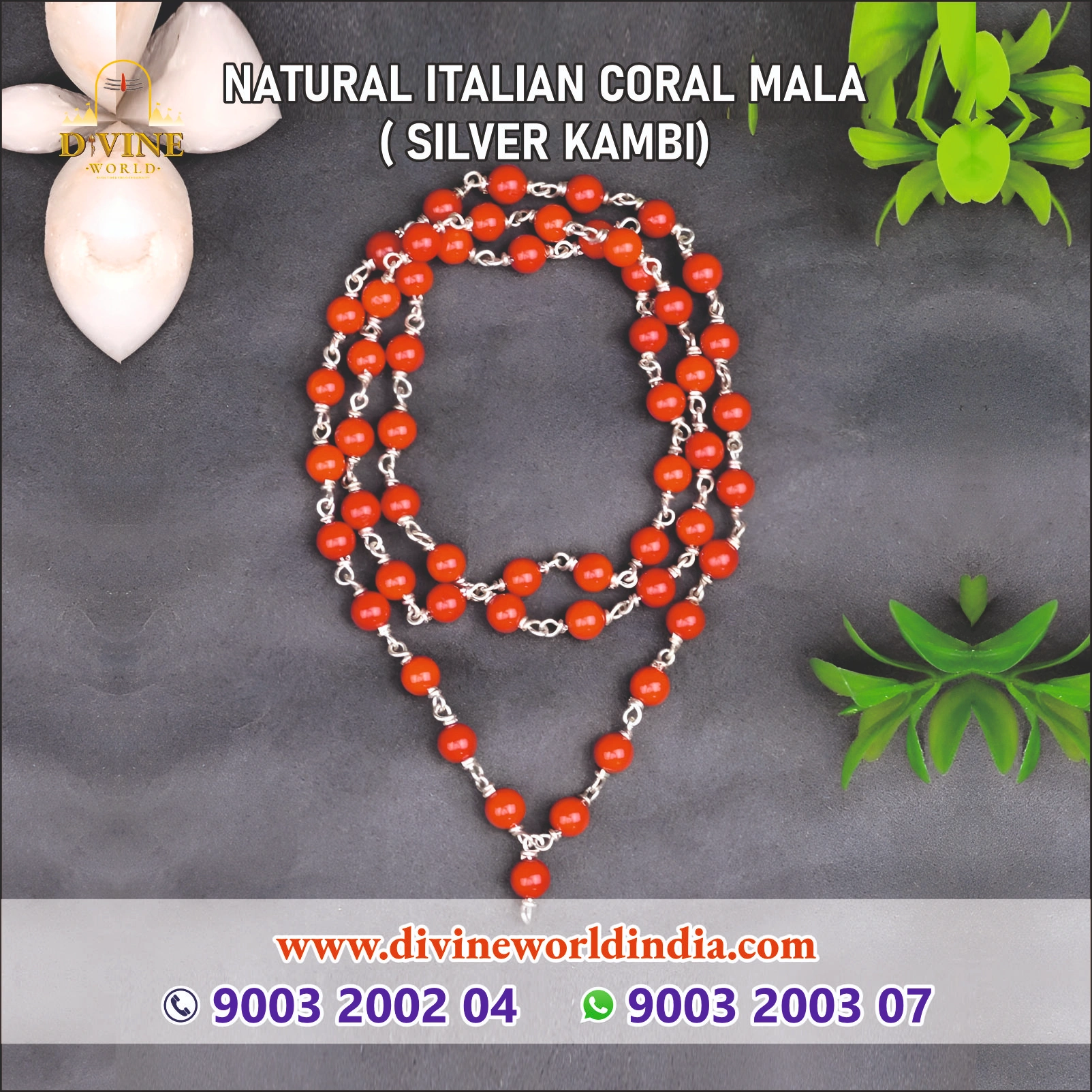 Natural Italian Coral Mala ( Silver Kambi) 