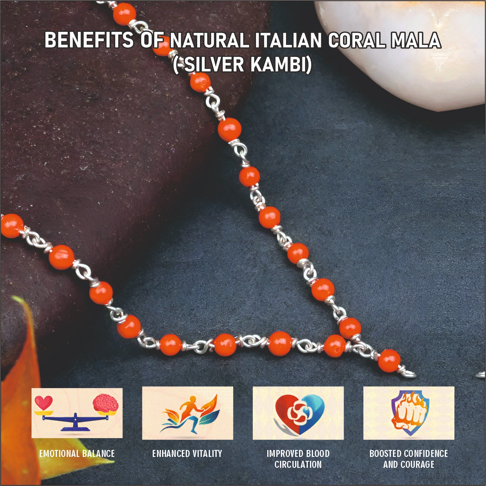 Natural Italian Coral Mala ( Silver Kambi) 