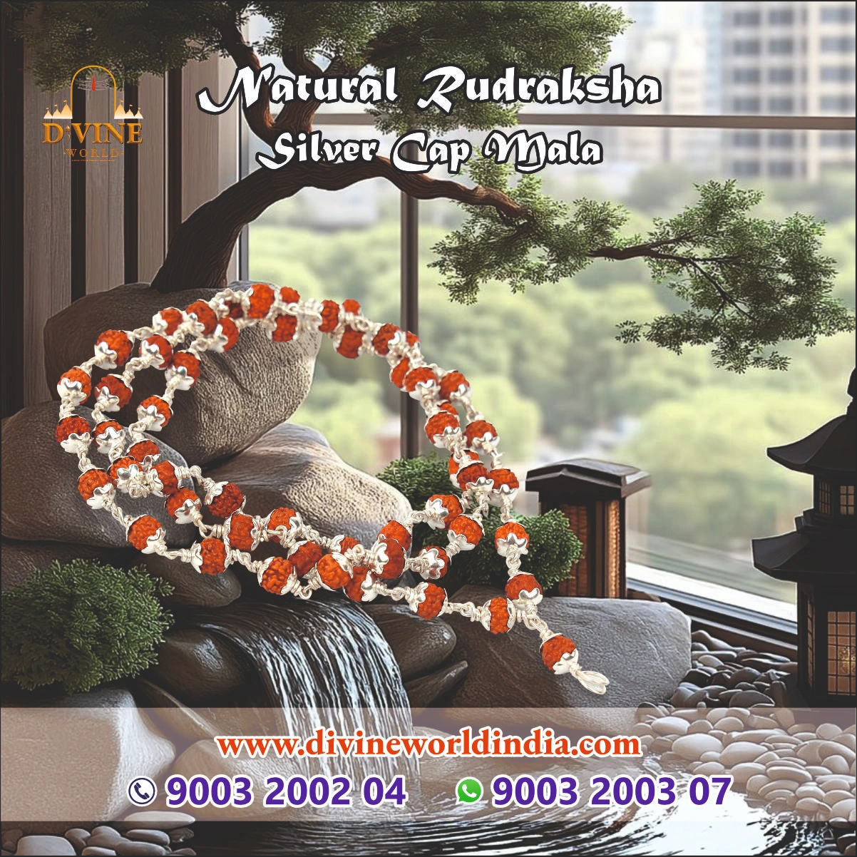 Rudraksha Cap Silver Mala 