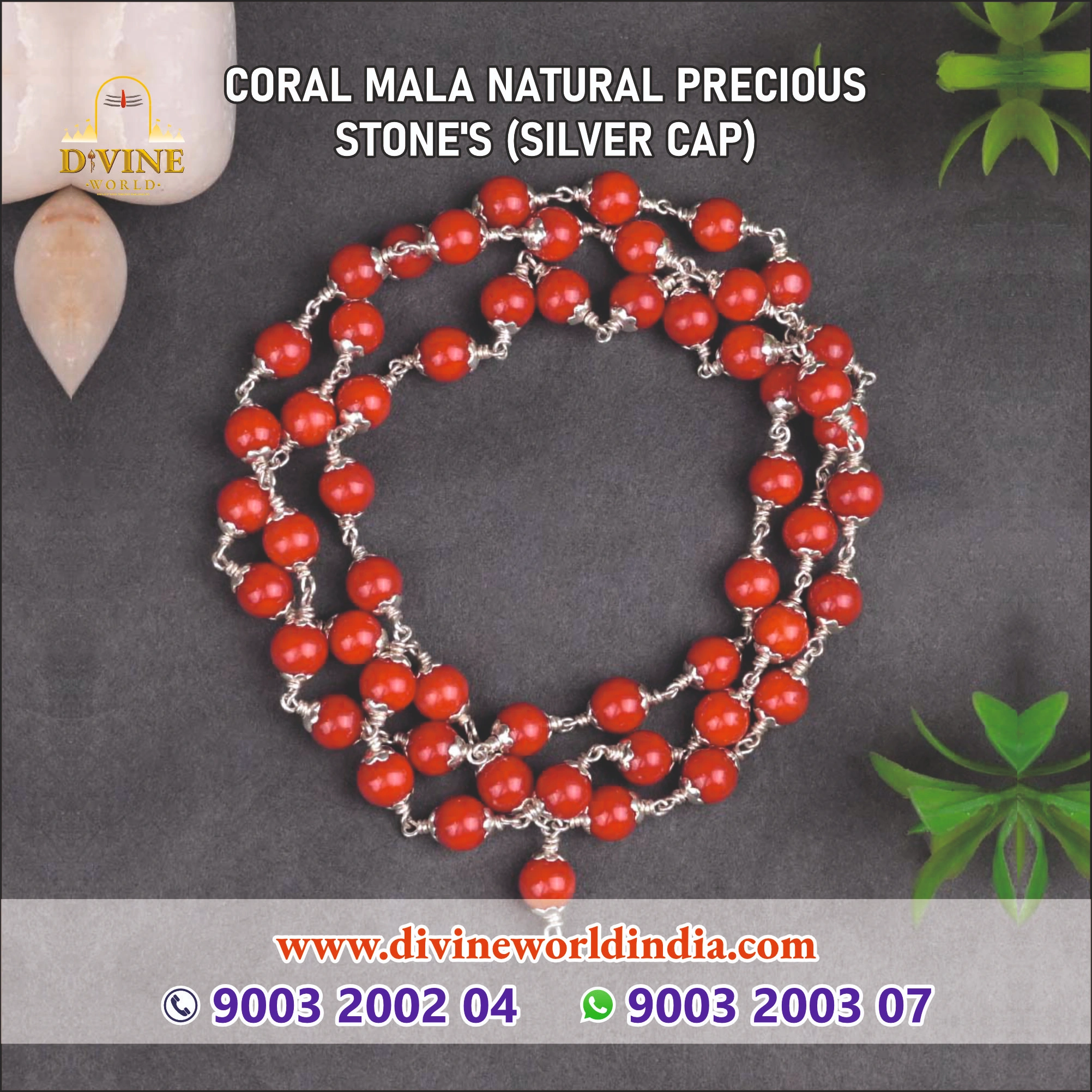 CORAL MALA NATURAL PRECIOUS  STONE'S (SILVER CAP)