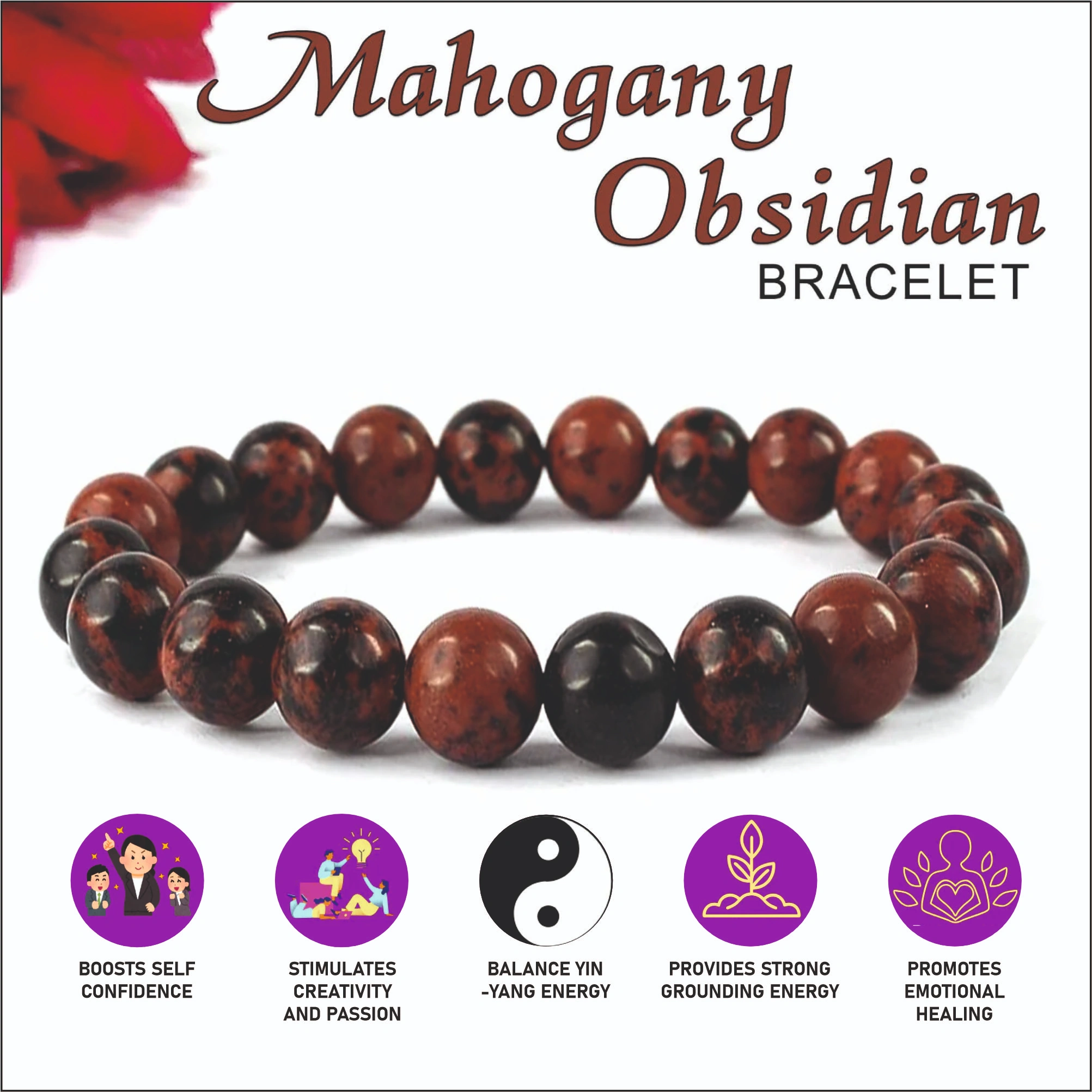    Natural Mahogany Obsidian Bracelet