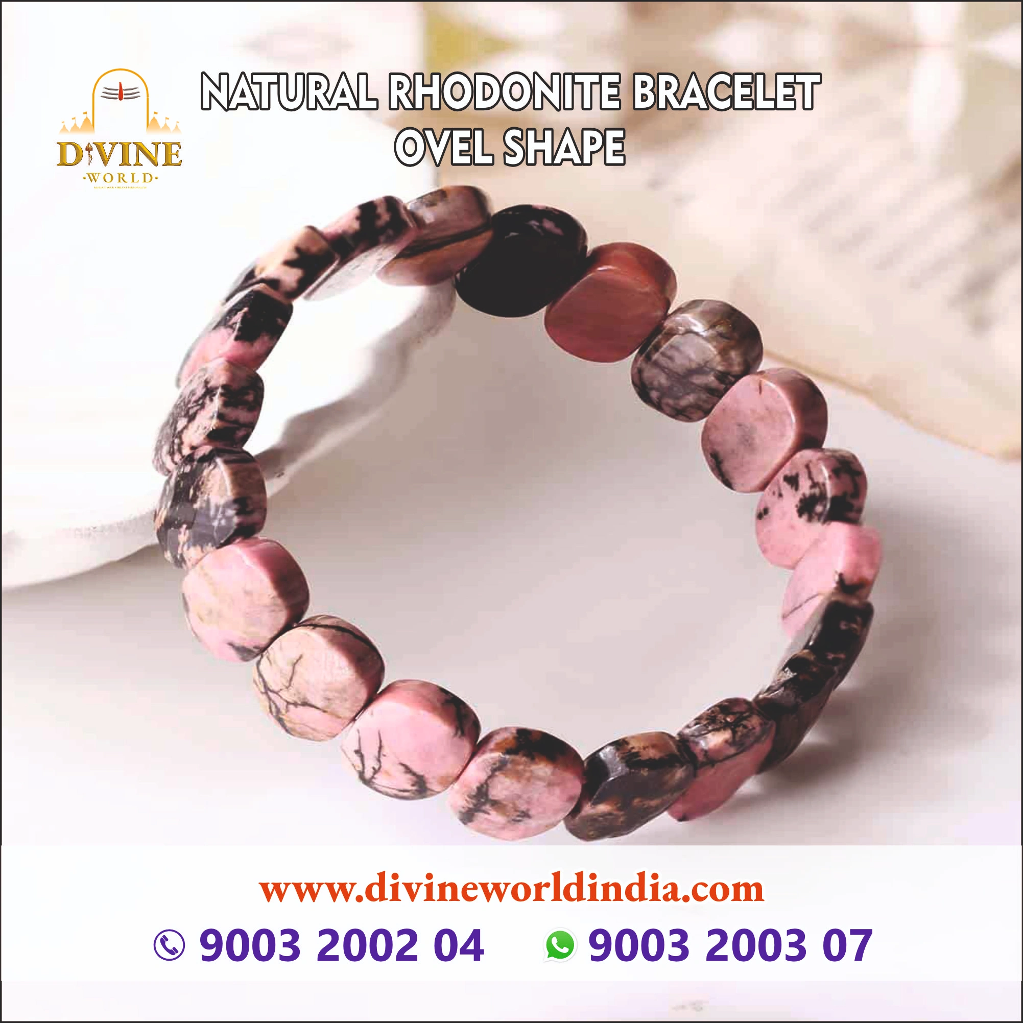 NATURAL RHODONITE BRACELET OVEL SHAPE