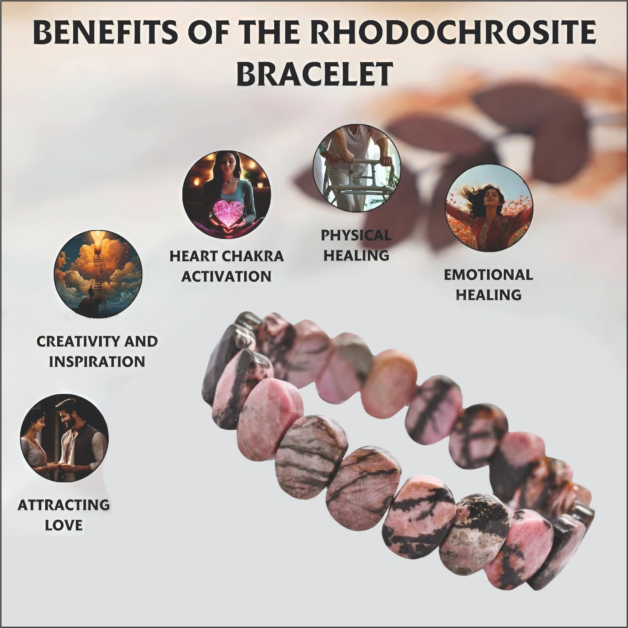 NATURAL RHODONITE BRACELET OVEL SHAPE