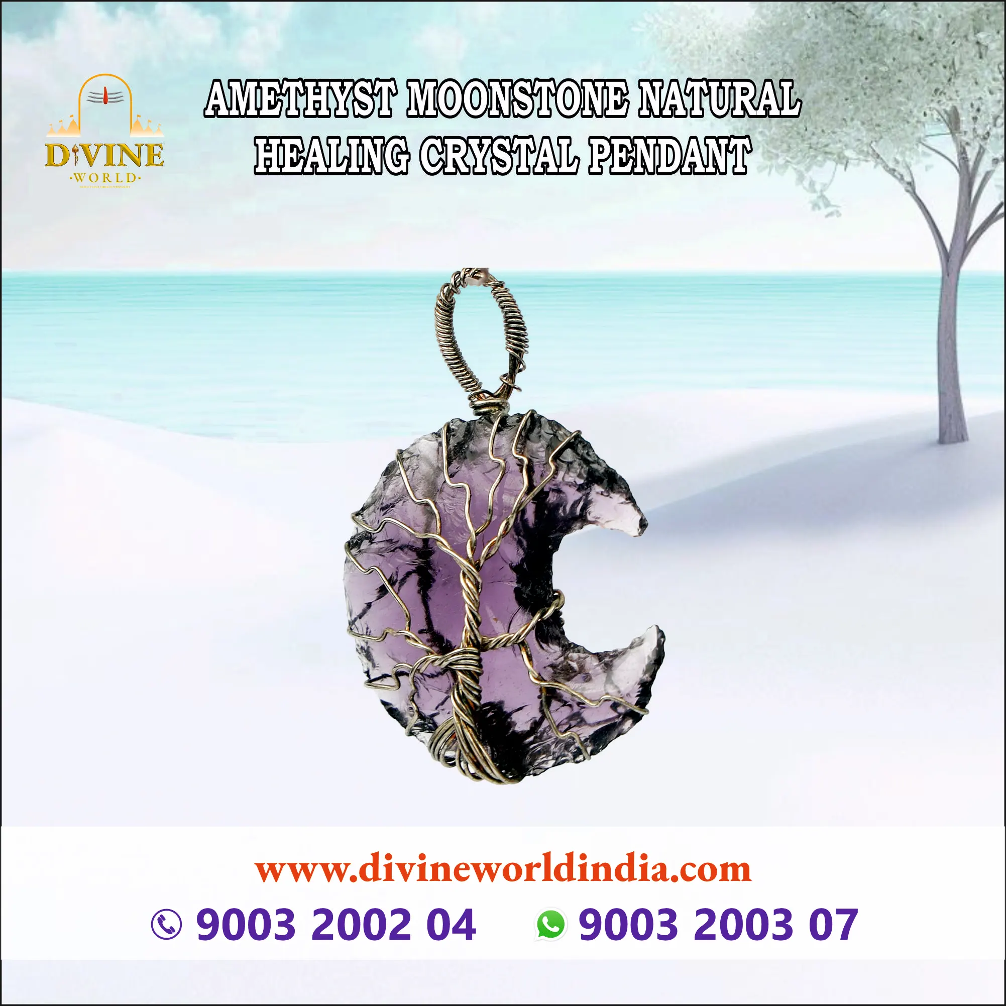 AMETHYST MOONSTONE NATURAL HEALING CRYSTAL PENDANT