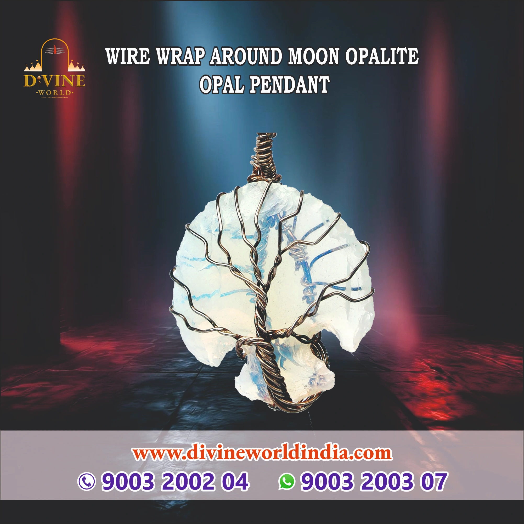 WIRE WRAP AROUND MOON OPALITE  OPAL PENDANT 