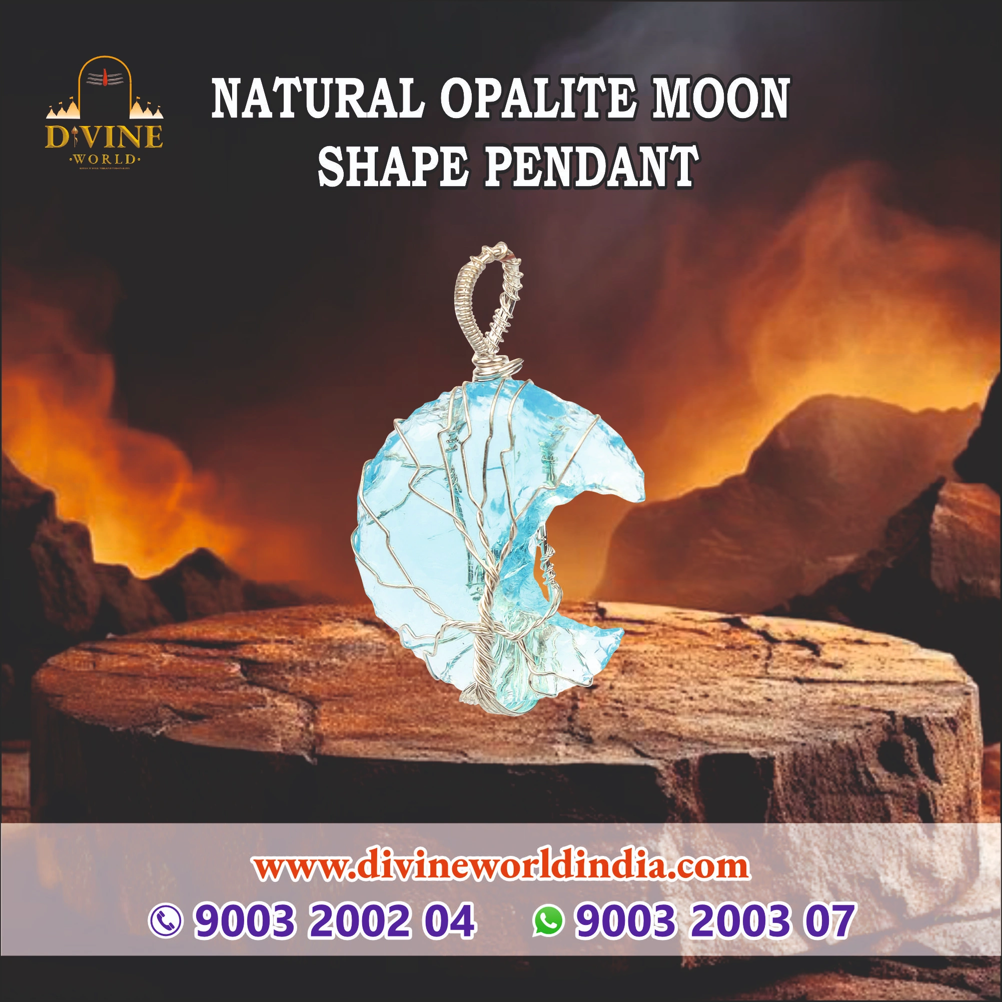 Natural Opalite Moon Shape Pendant