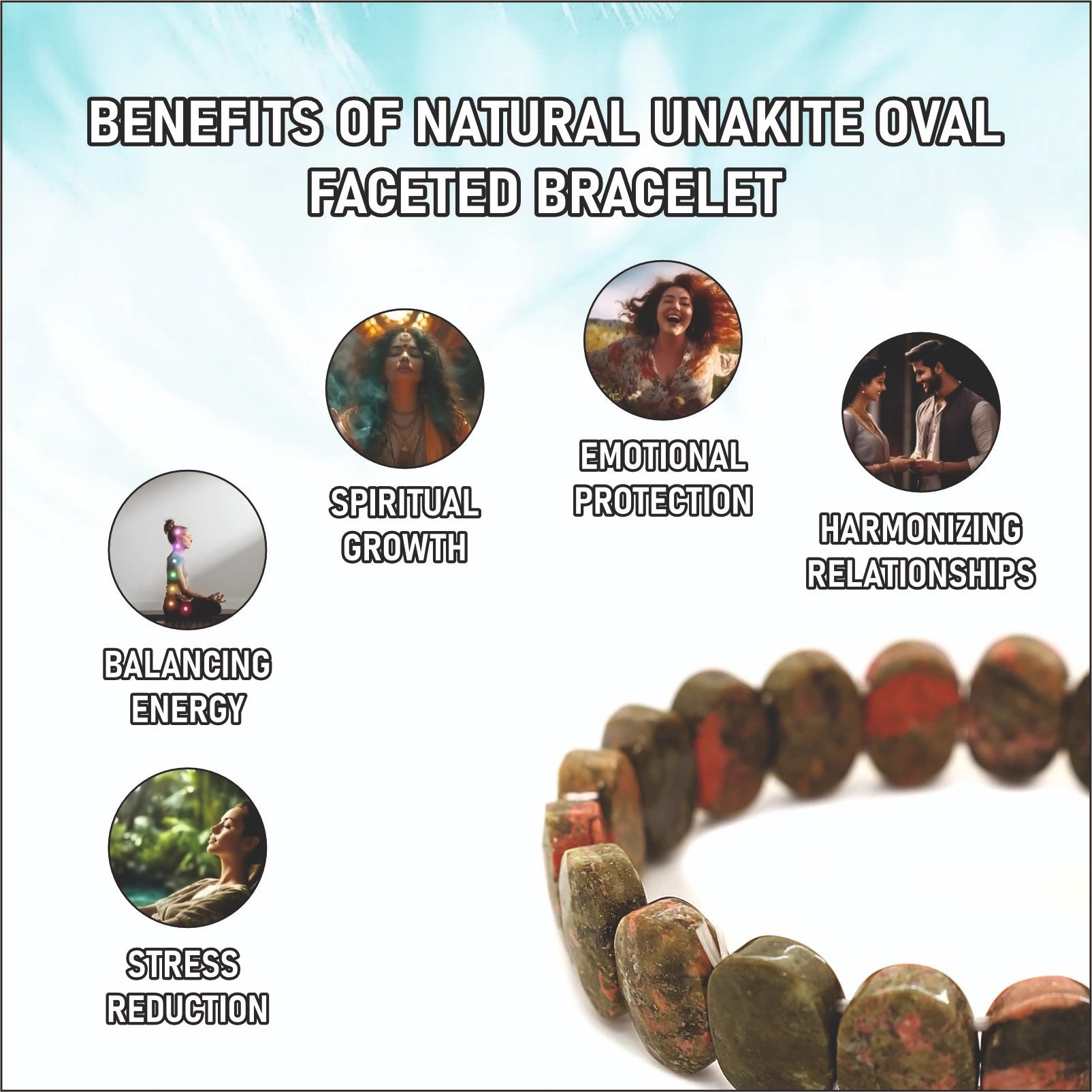 Natural Unakite Oval Faceted Bracelet
