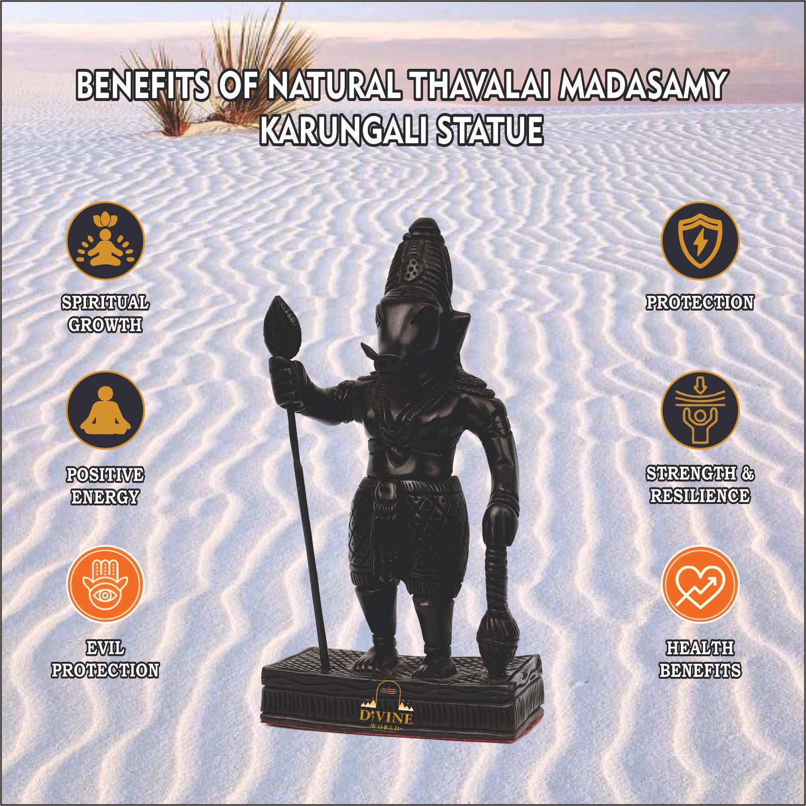 NATURAL THAVALAI MADASAMY KARUNGALI STATUE