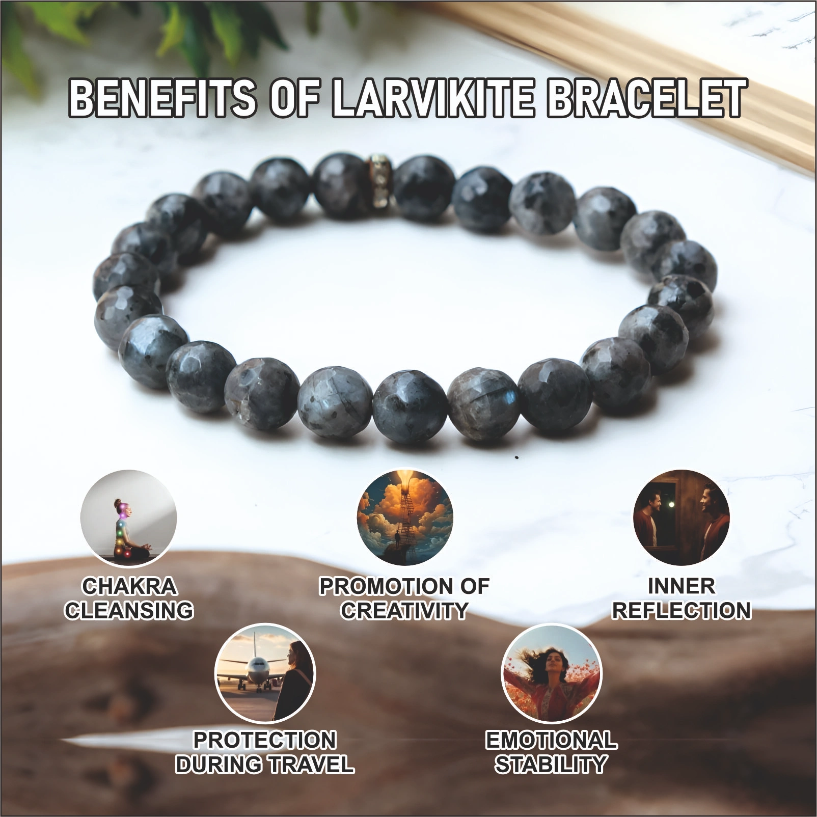 NATURAL LARVIKITE  BRACELET