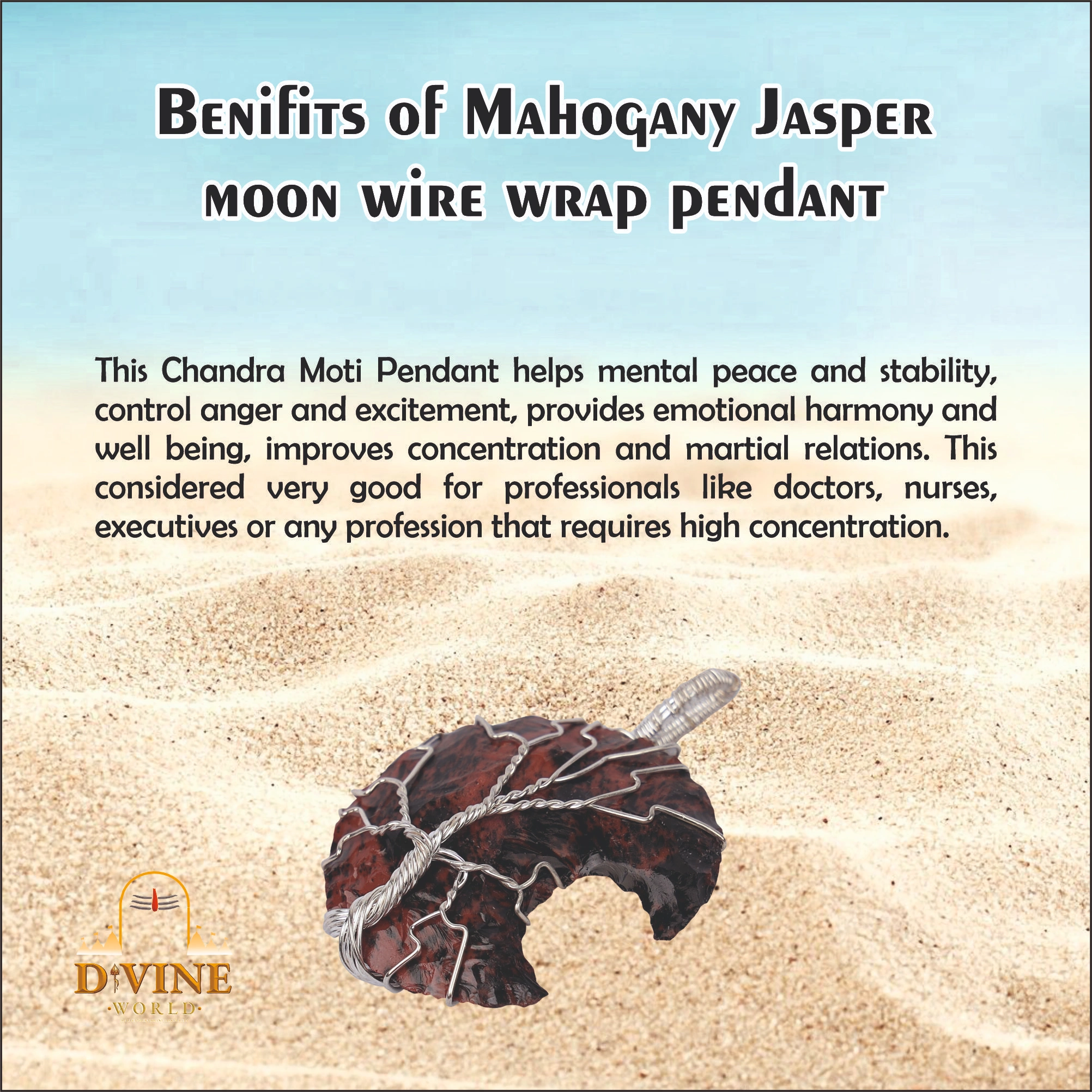   Mahogany Jasper moon wire wrap pendant