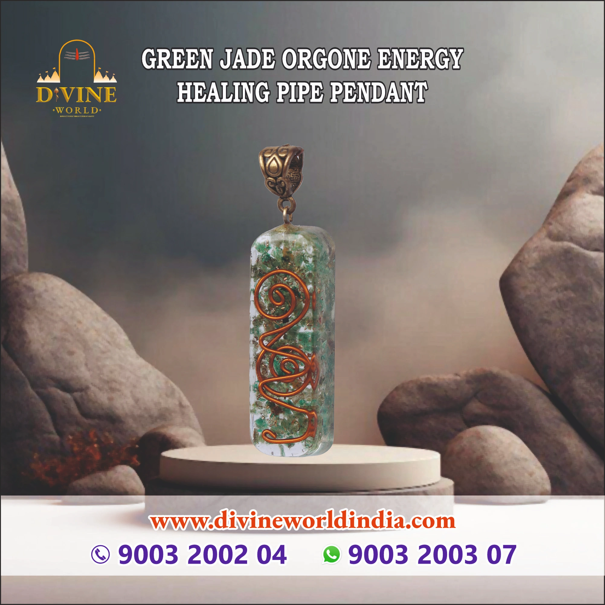 Green Jade Orgone Energy Healing Pipe Pendant