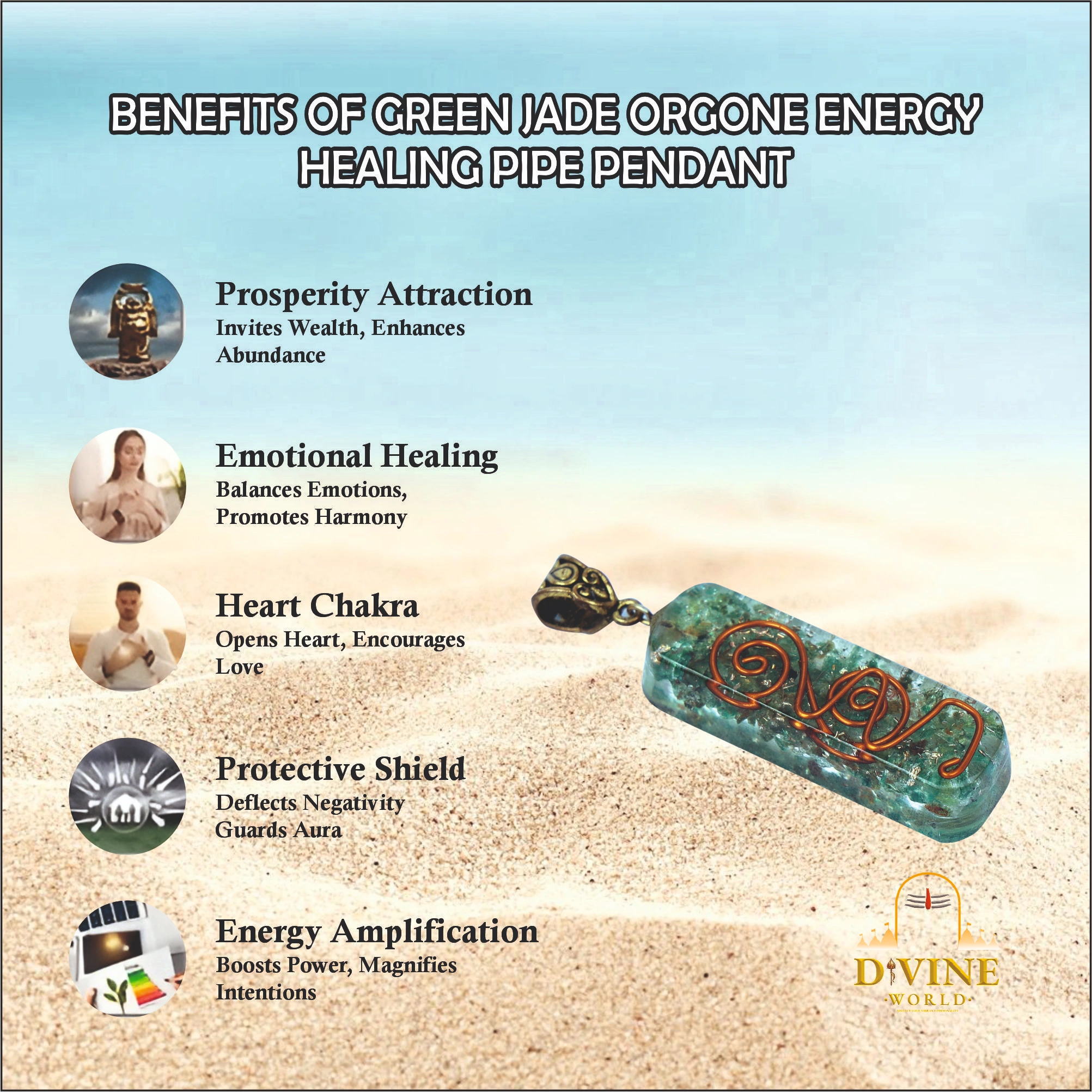 Green Jade Orgone Energy Healing Pipe Pendant