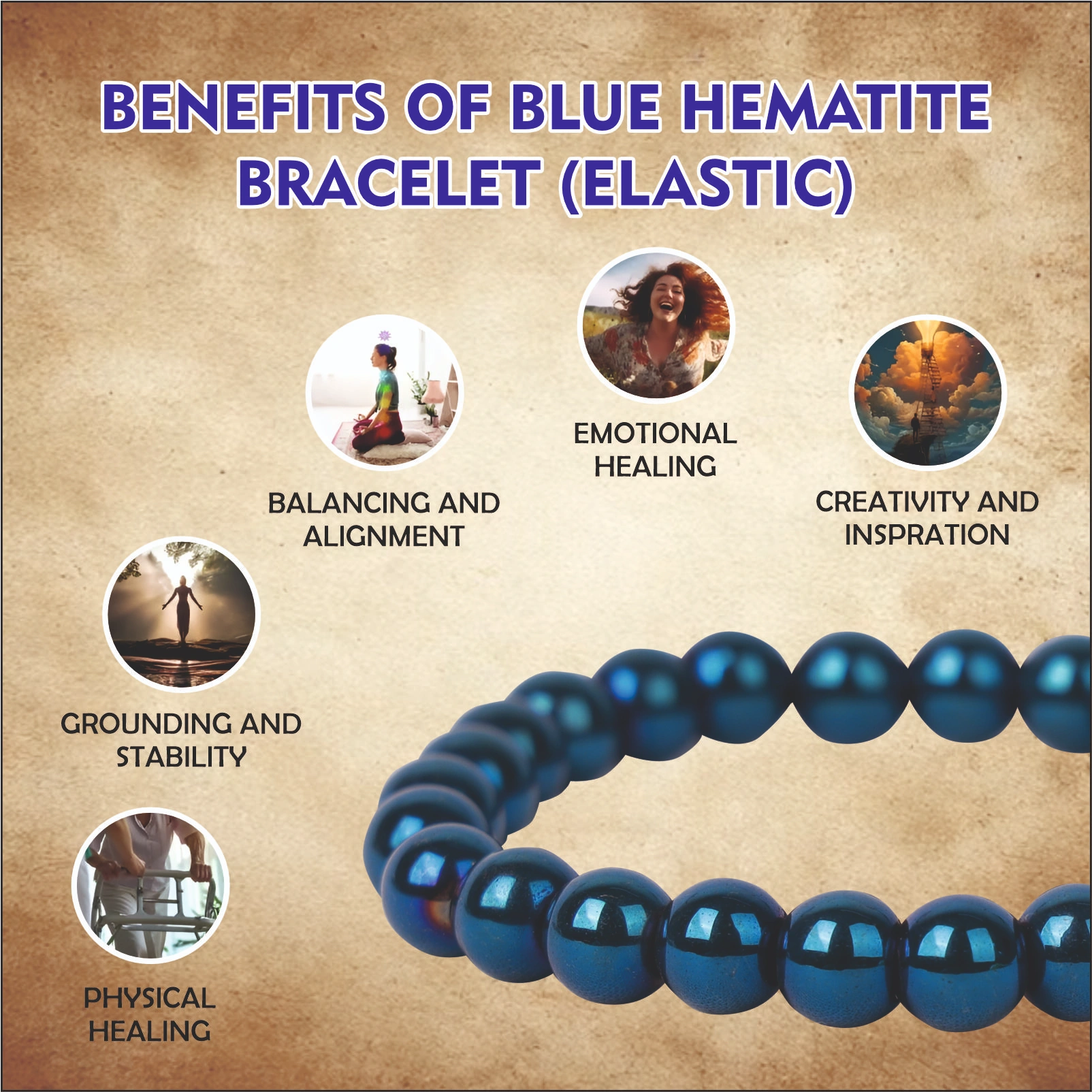 Blue Hematite Bracelet (Elastic)