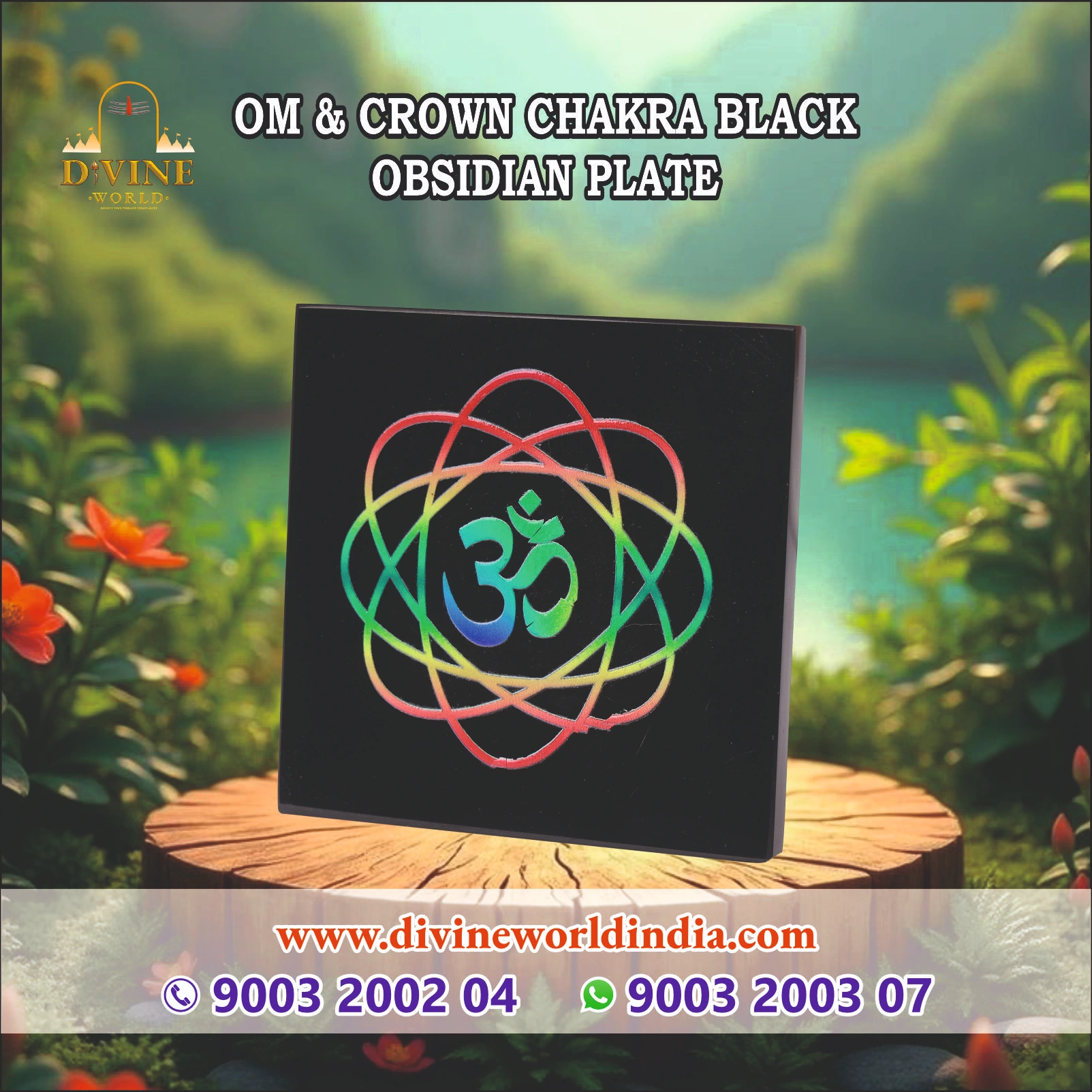 Om & Crown Chakra Black Obsidian Plate