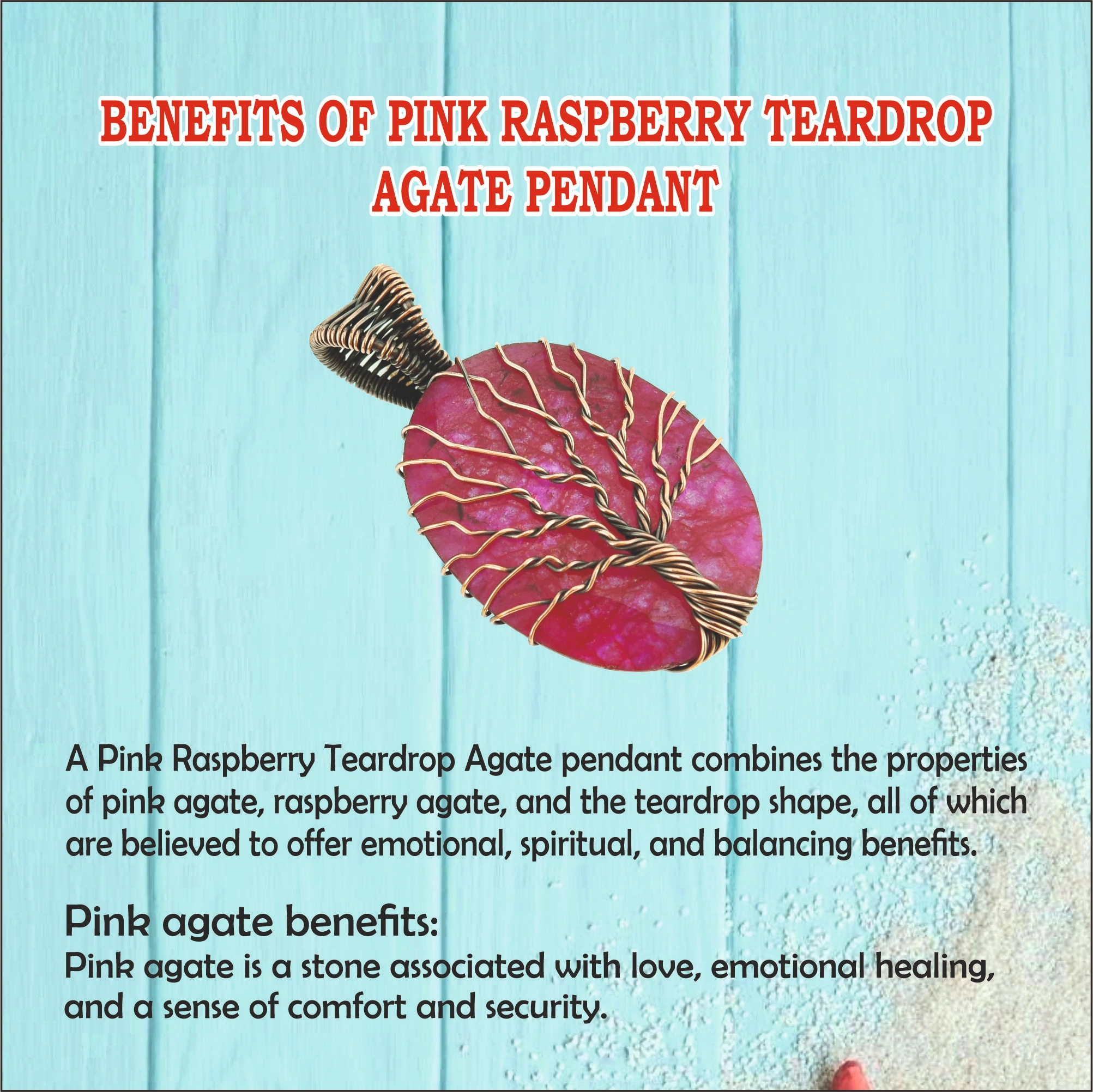 Pink Raspberry Teardrop Agate Pendant 