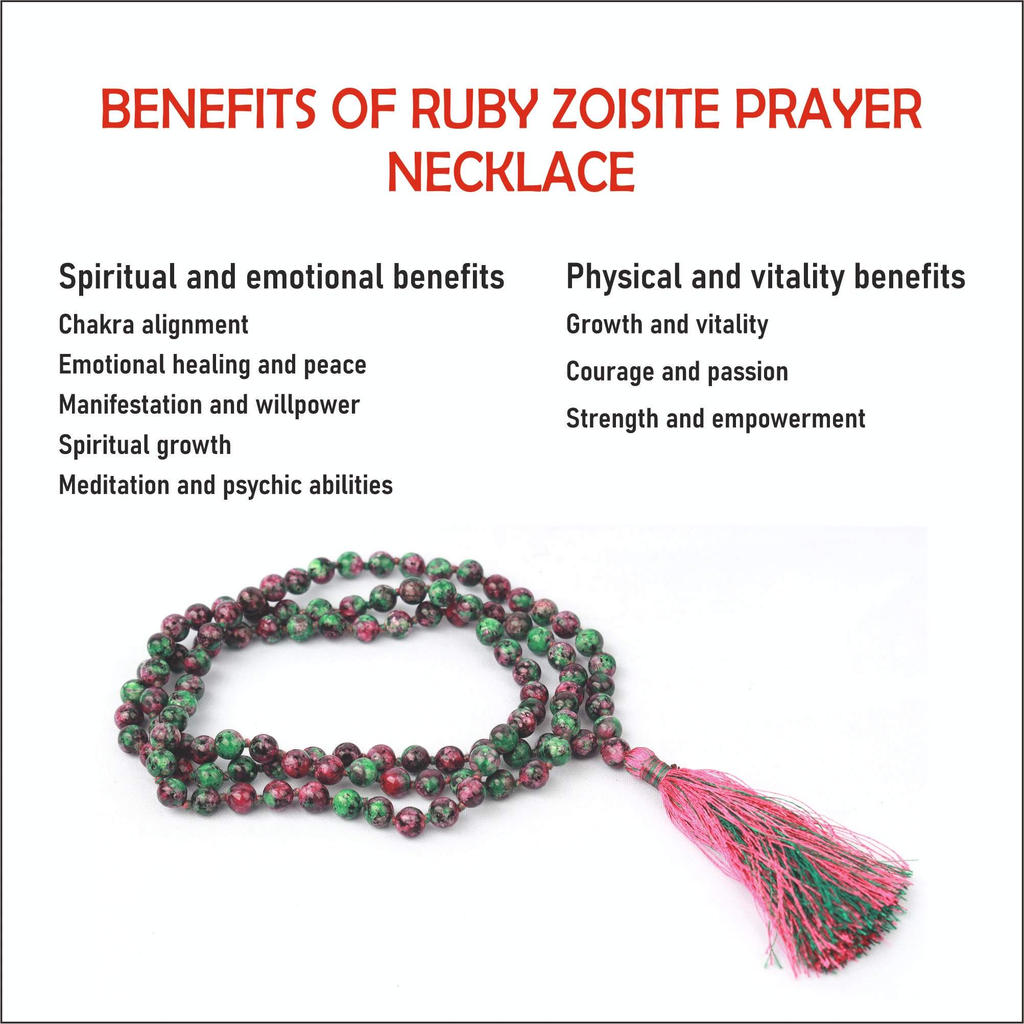 Ruby Zoisite Prayer Necklace 