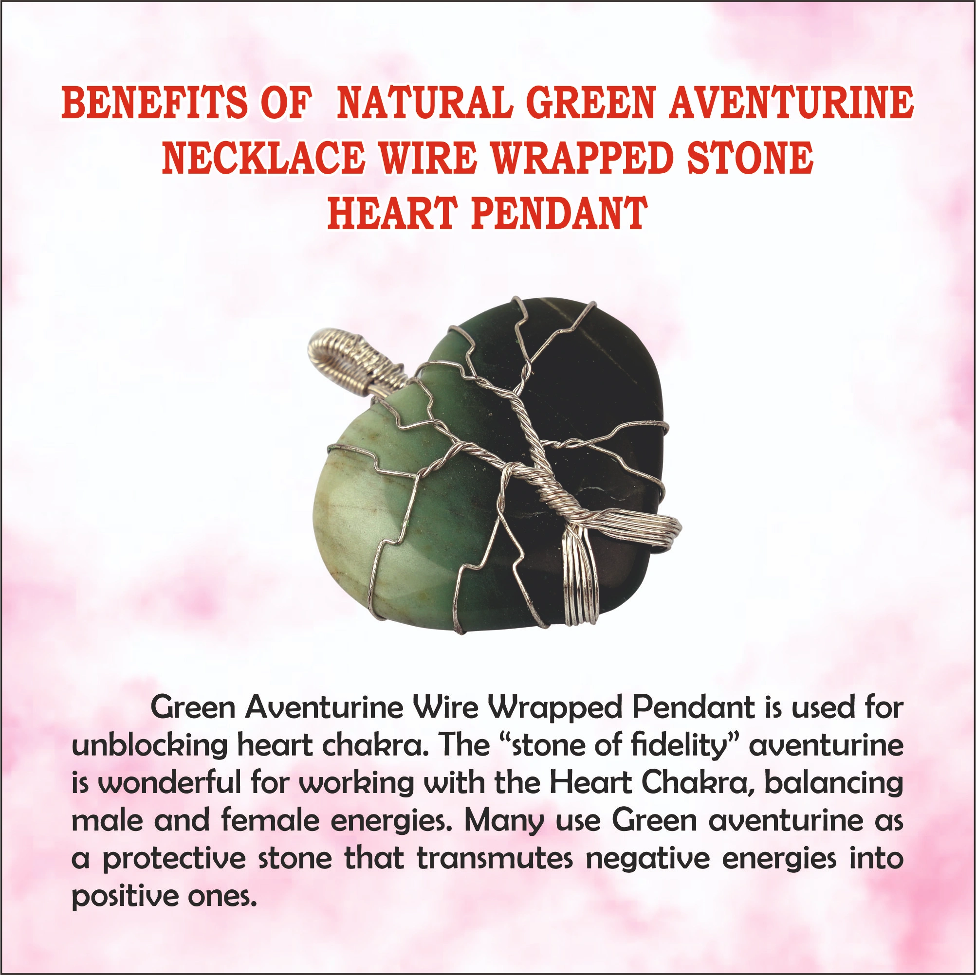  Natural Green Aventurine Necklace Wire Wrapped Stone Heart Pendant