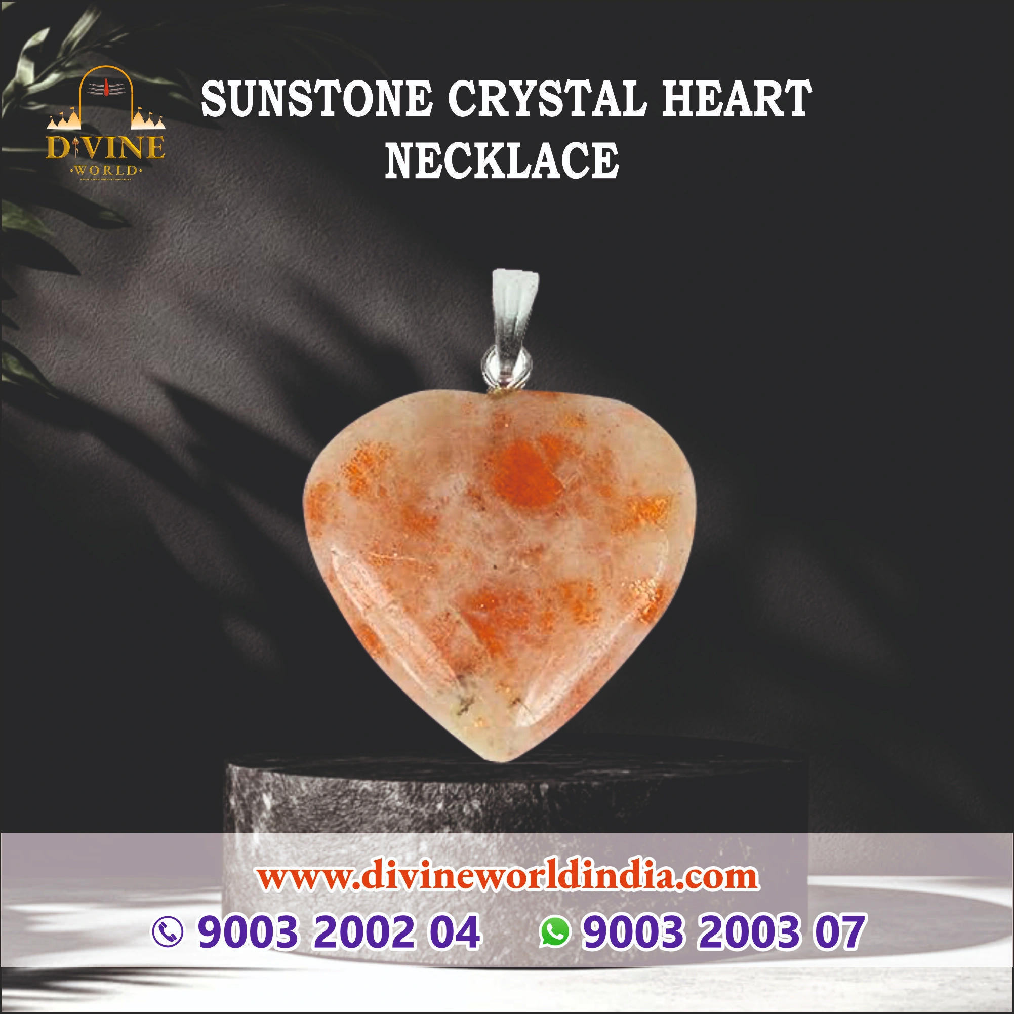 Sunstone Crystal Heart Necklace 