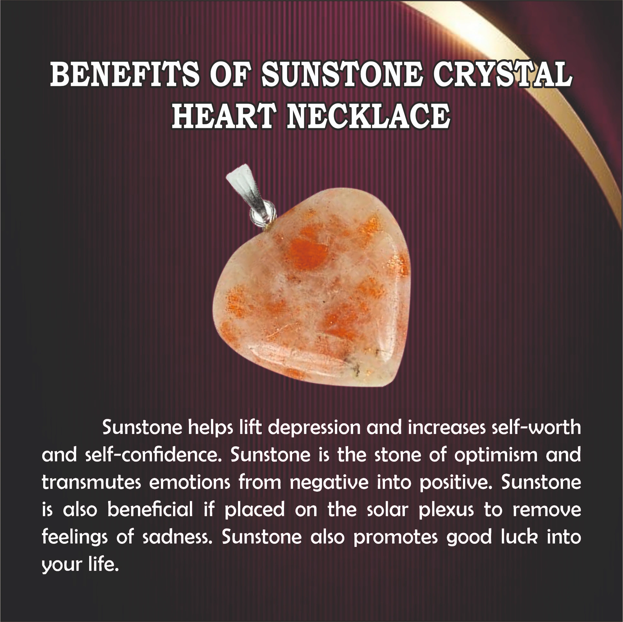 Sunstone Crystal Heart Necklace 