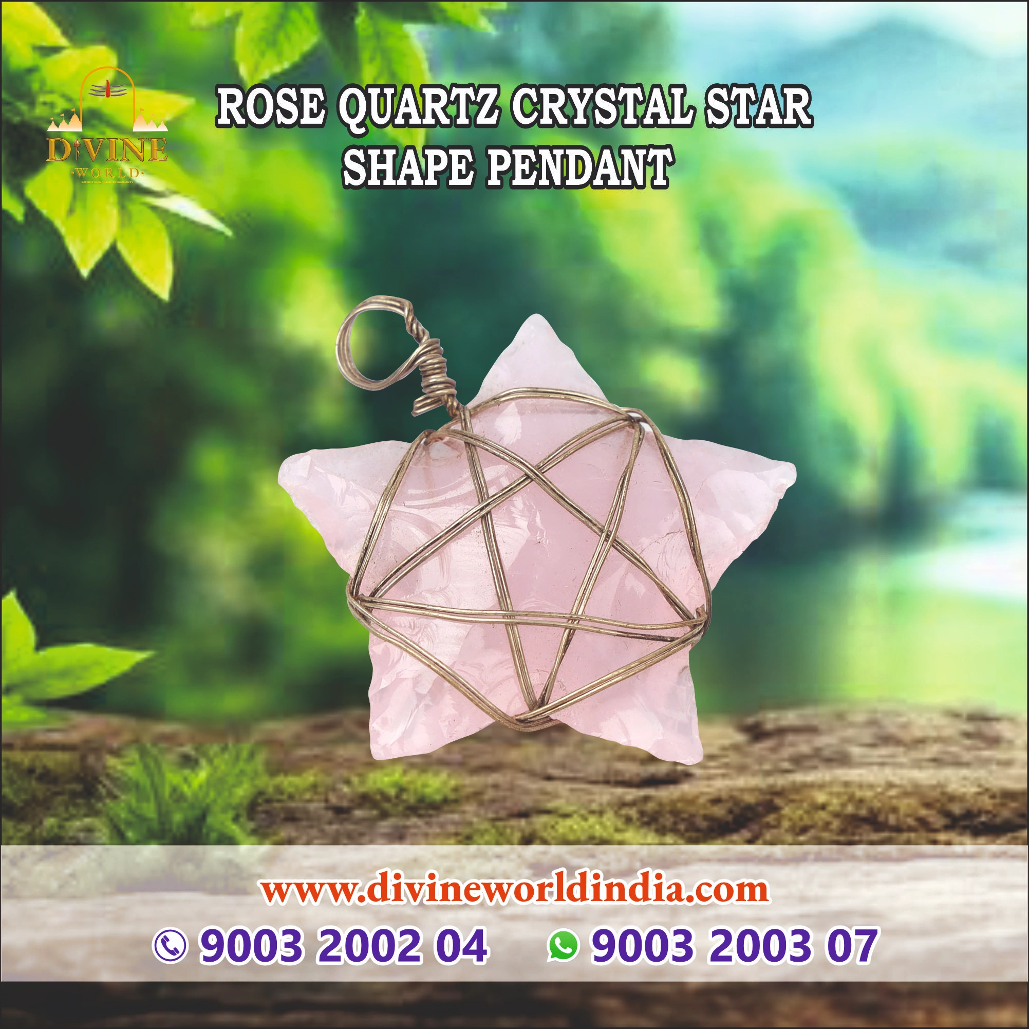 Rose Quartz Star Shape Crystal Pendant 
