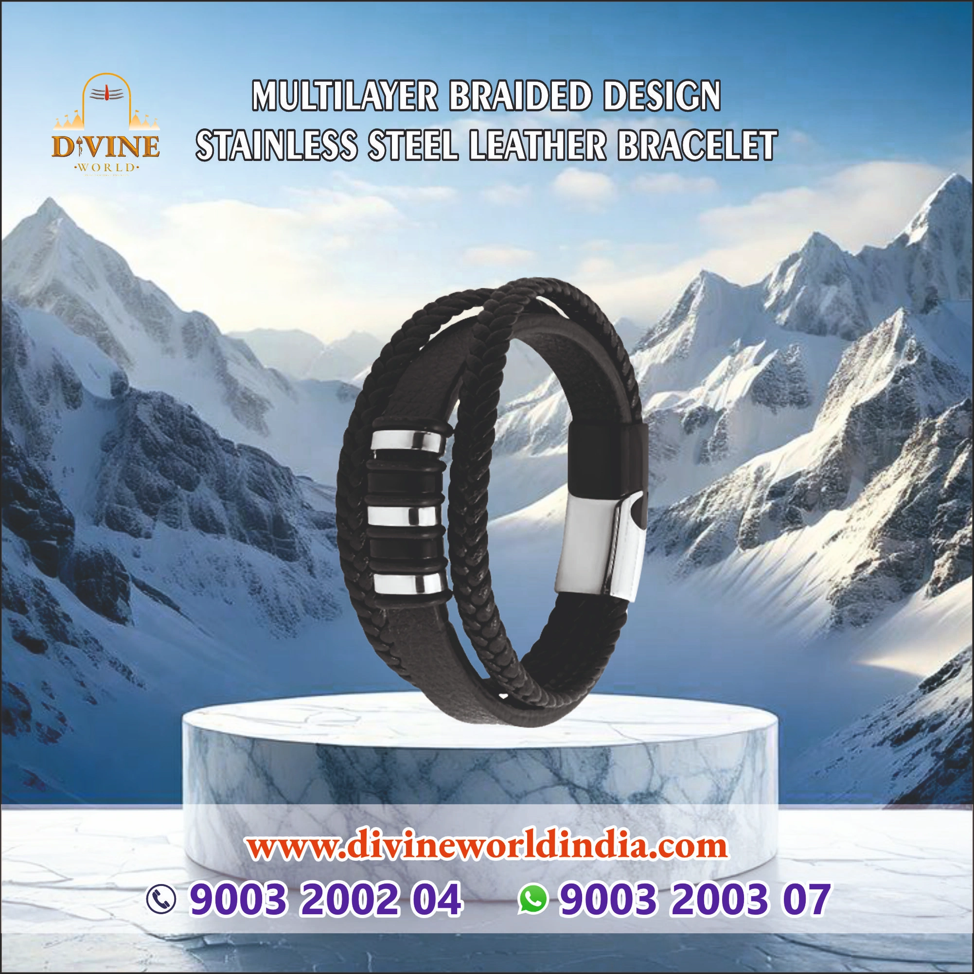  Multilayer Braided Design Stainless Steel Leather Bracelet