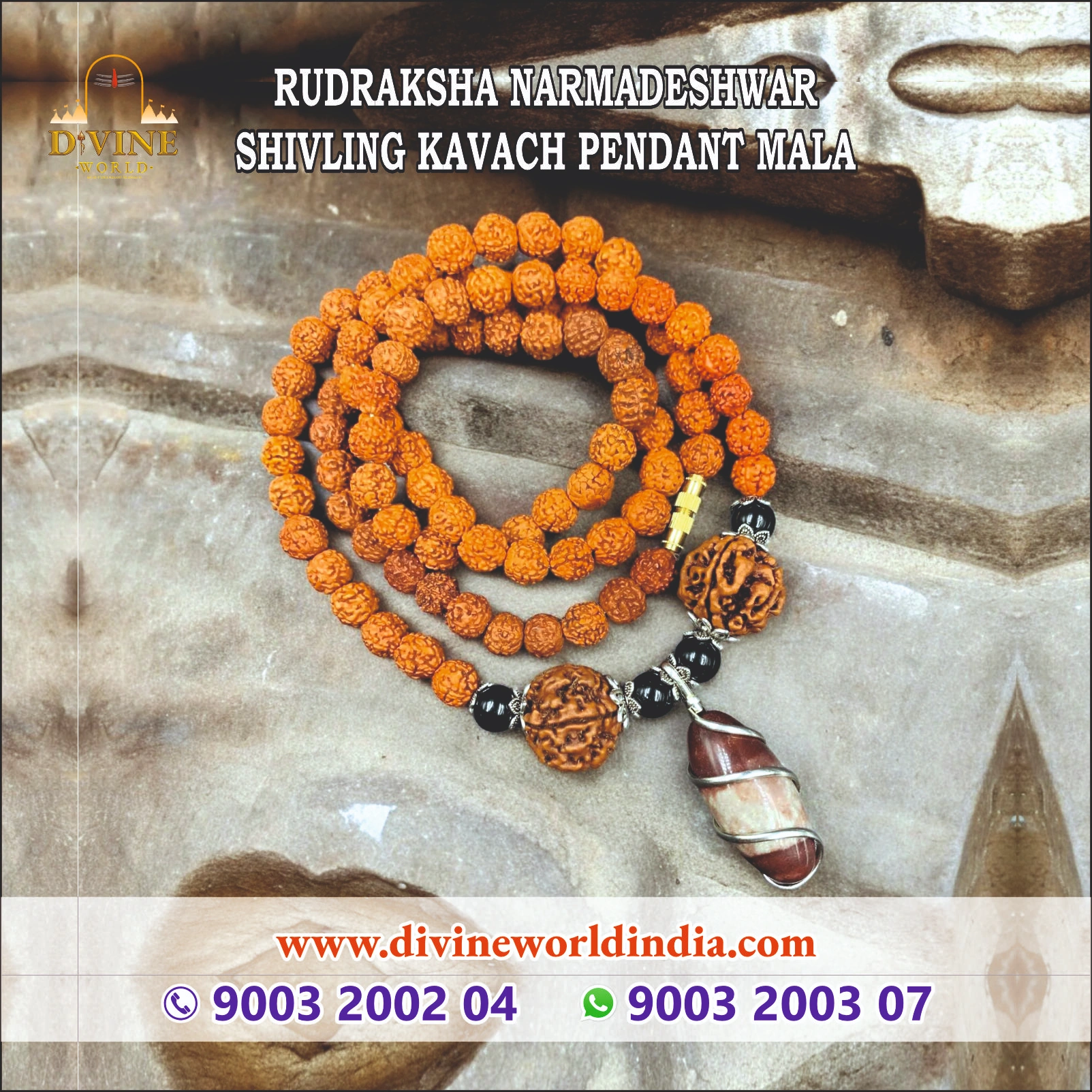 Rudraksha Narmadeshwar Shivling Kavach Pendant Mala