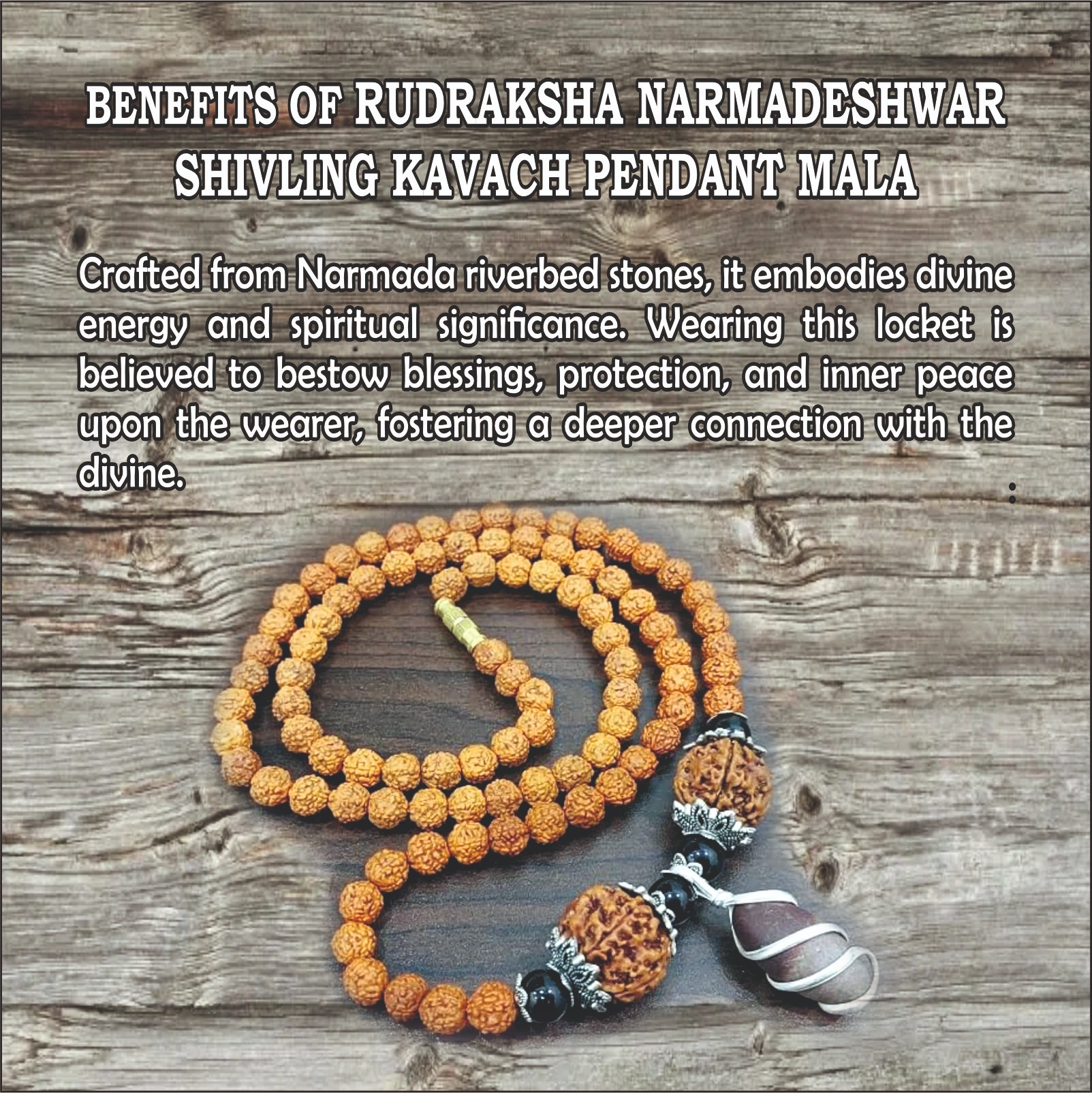 Rudraksha Narmadeshwar Shivling Kavach Pendant Mala