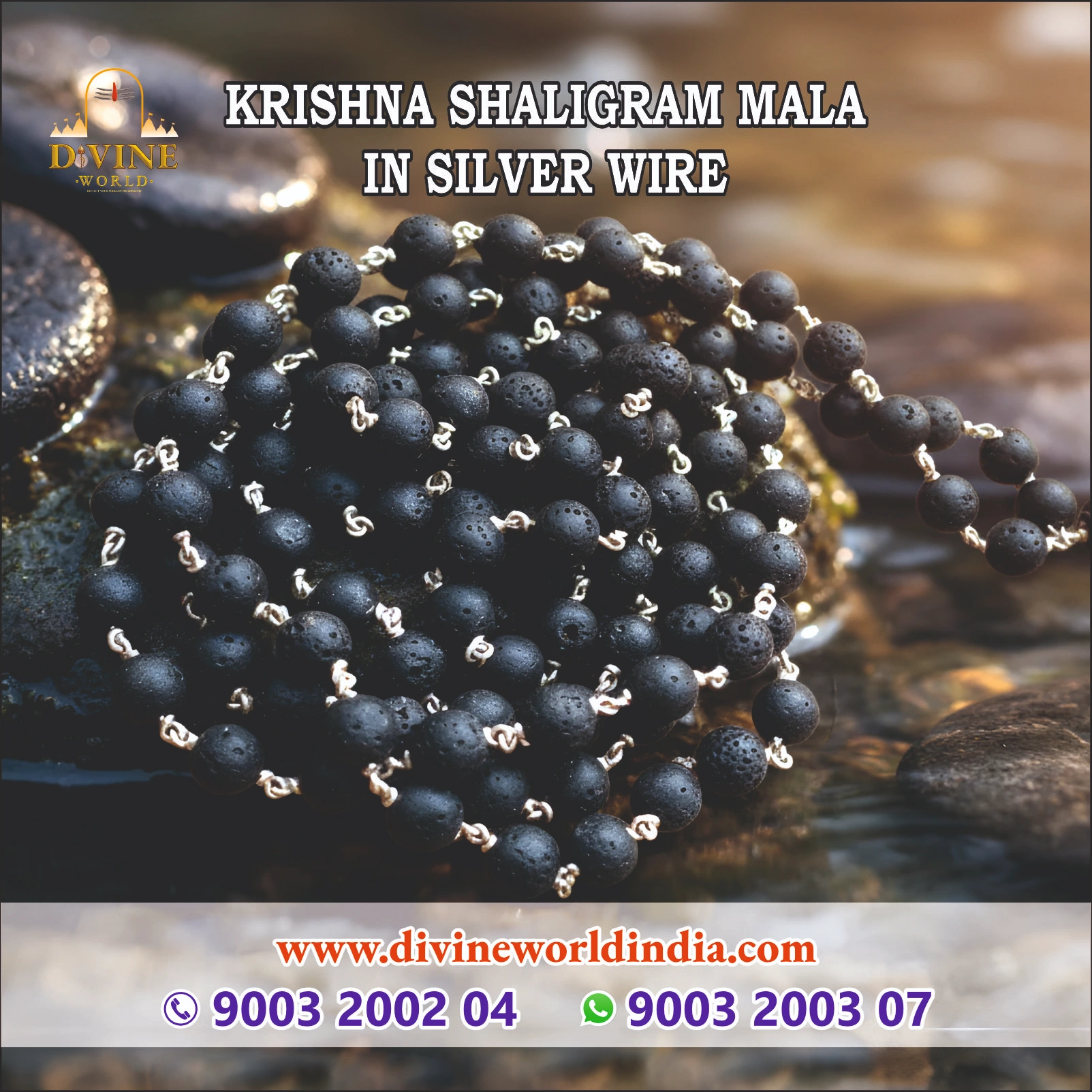 Krishna Shaligram Mala in Silver Wire