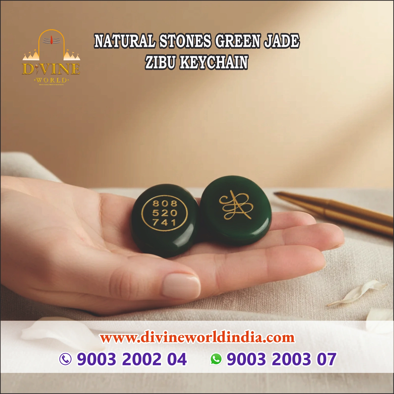 Natural Stones Green Jade Zibu Keychain