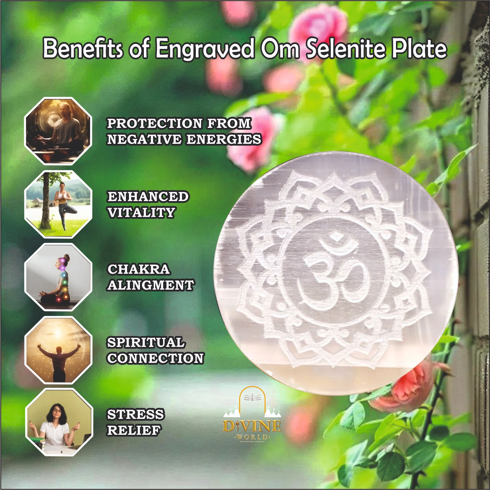 ENGRAVED OM SELENITE  PLATE