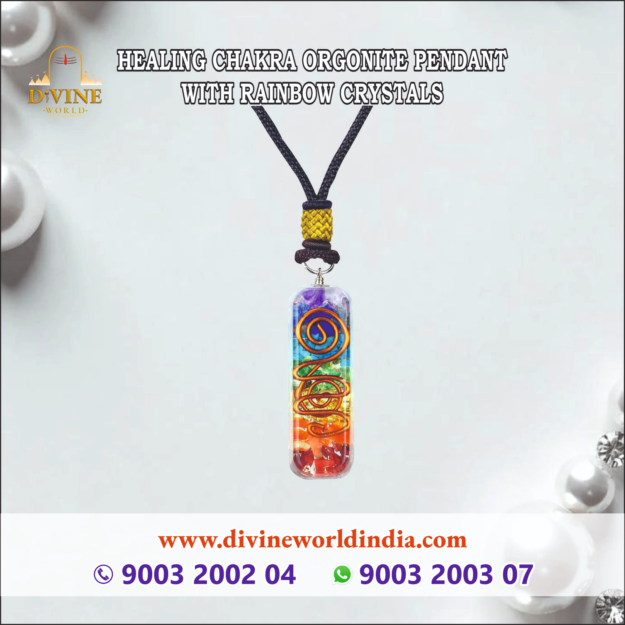 Healing Chakra Orgonite Pendant with Rainbow Crystals