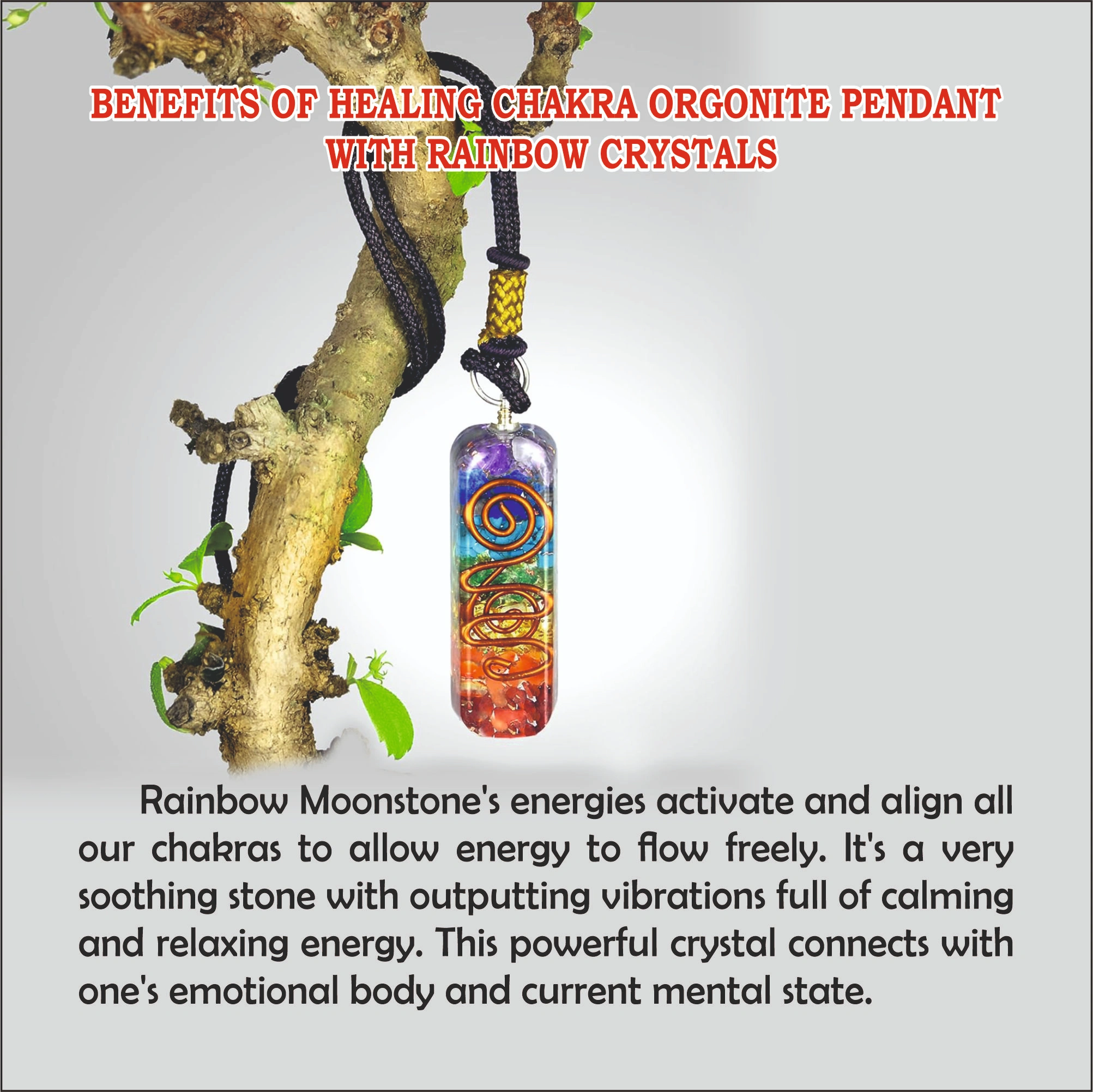 Healing Chakra Orgonite Pendant with Rainbow Crystals